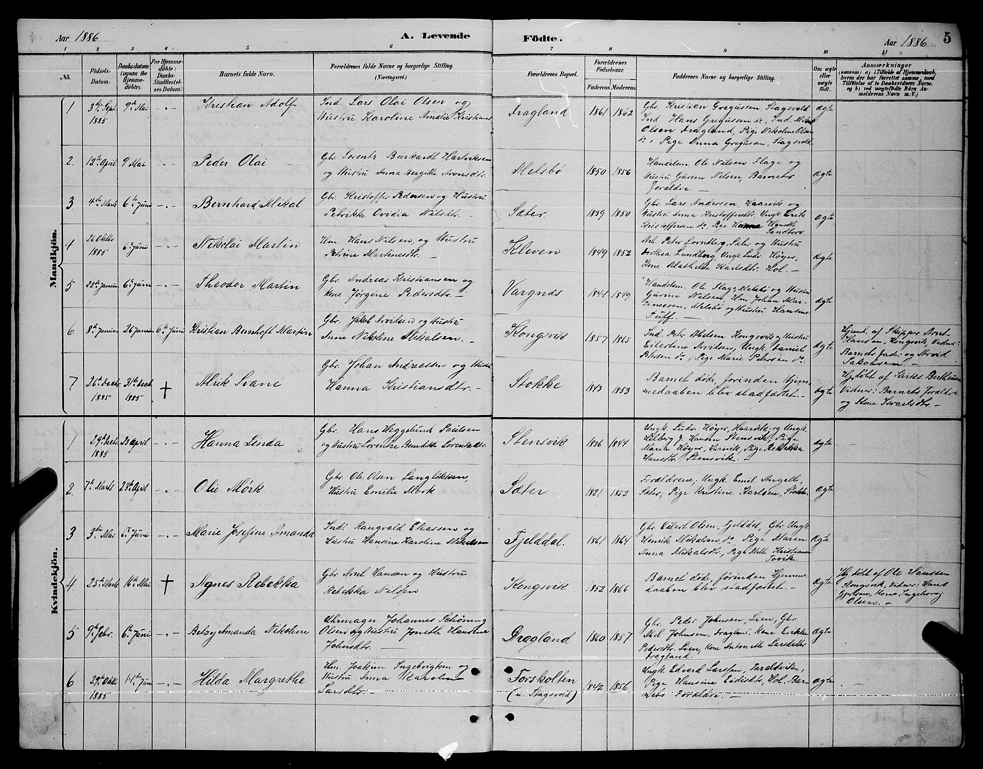 Ministerialprotokoller, klokkerbøker og fødselsregistre - Nordland, SAT/A-1459/865/L0931: Klokkerbok nr. 865C03, 1885-1901, s. 5