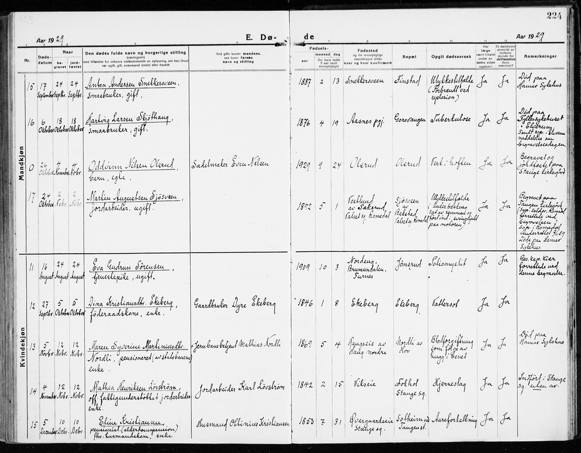 Stange prestekontor, AV/SAH-PREST-002/K/L0025: Ministerialbok nr. 25, 1921-1945, s. 224