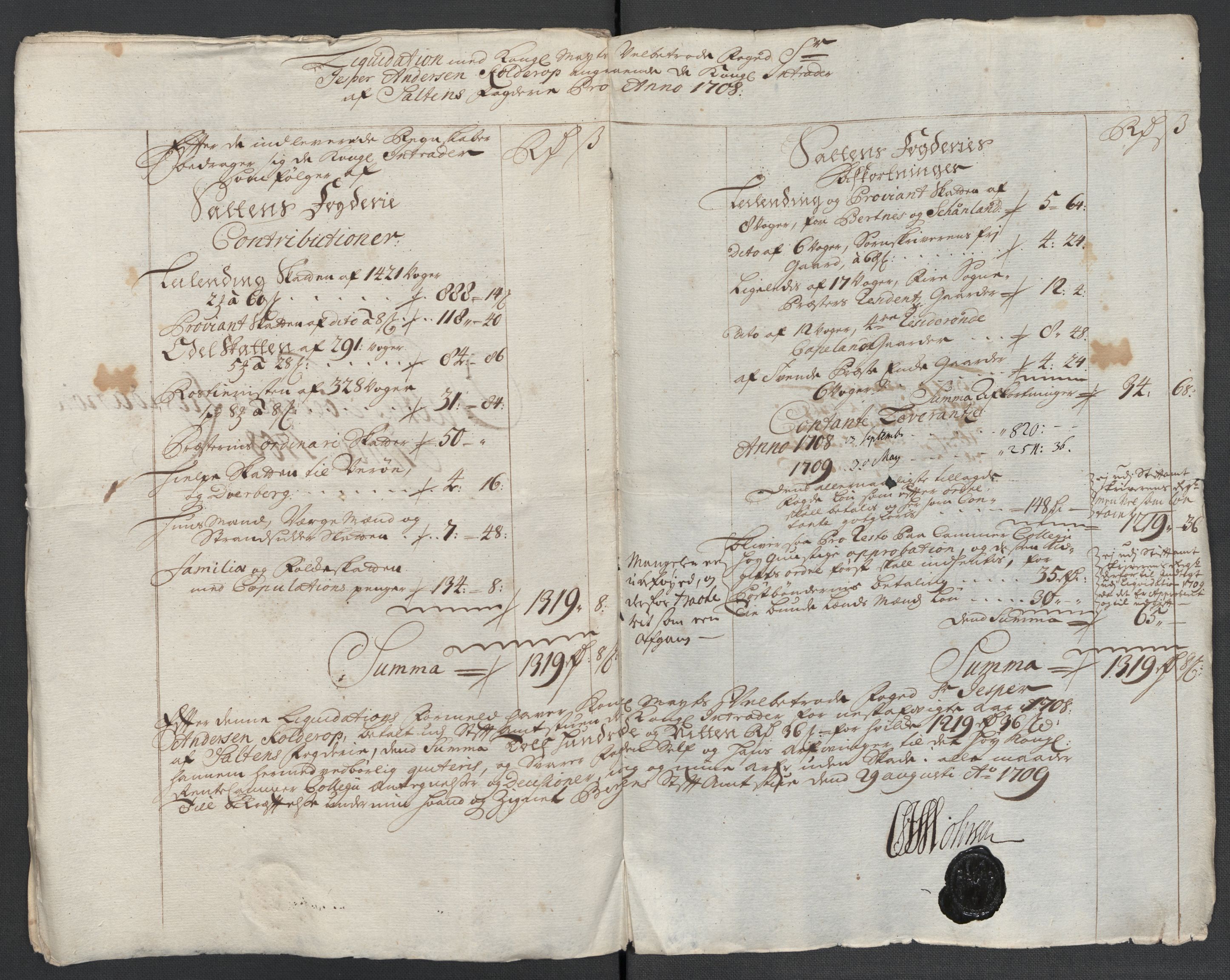 Rentekammeret inntil 1814, Reviderte regnskaper, Fogderegnskap, AV/RA-EA-4092/R66/L4581: Fogderegnskap Salten, 1707-1710, s. 215