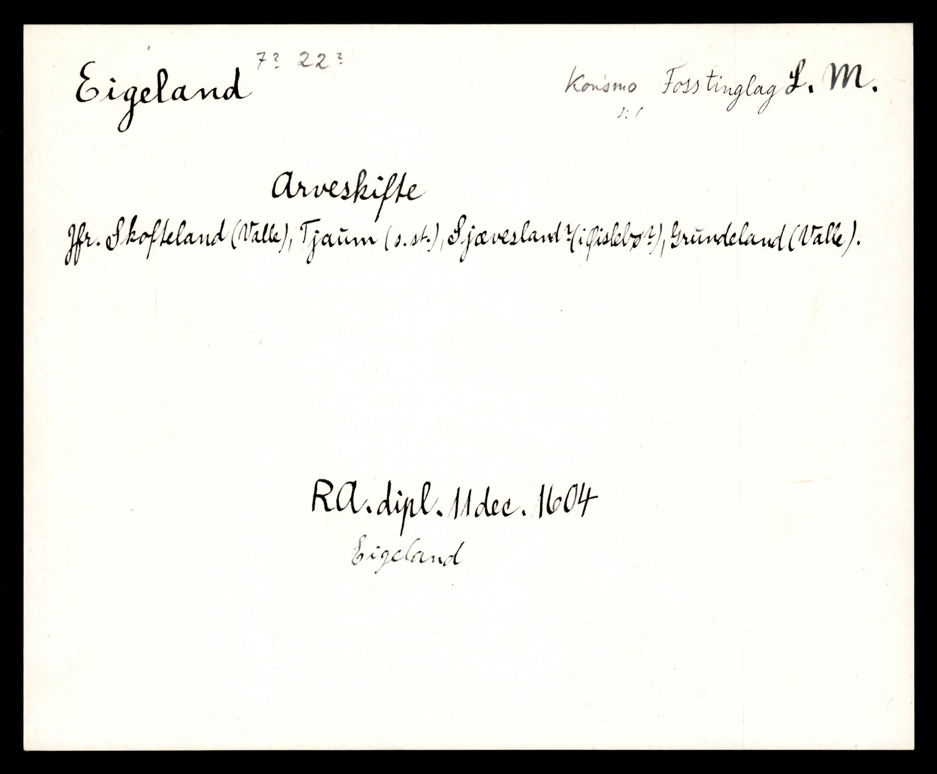 Riksarkivets diplomsamling, AV/RA-EA-5965/F35/F35e/L0026: Registreringssedler Vest-Agder 2, 1400-1700, s. 37