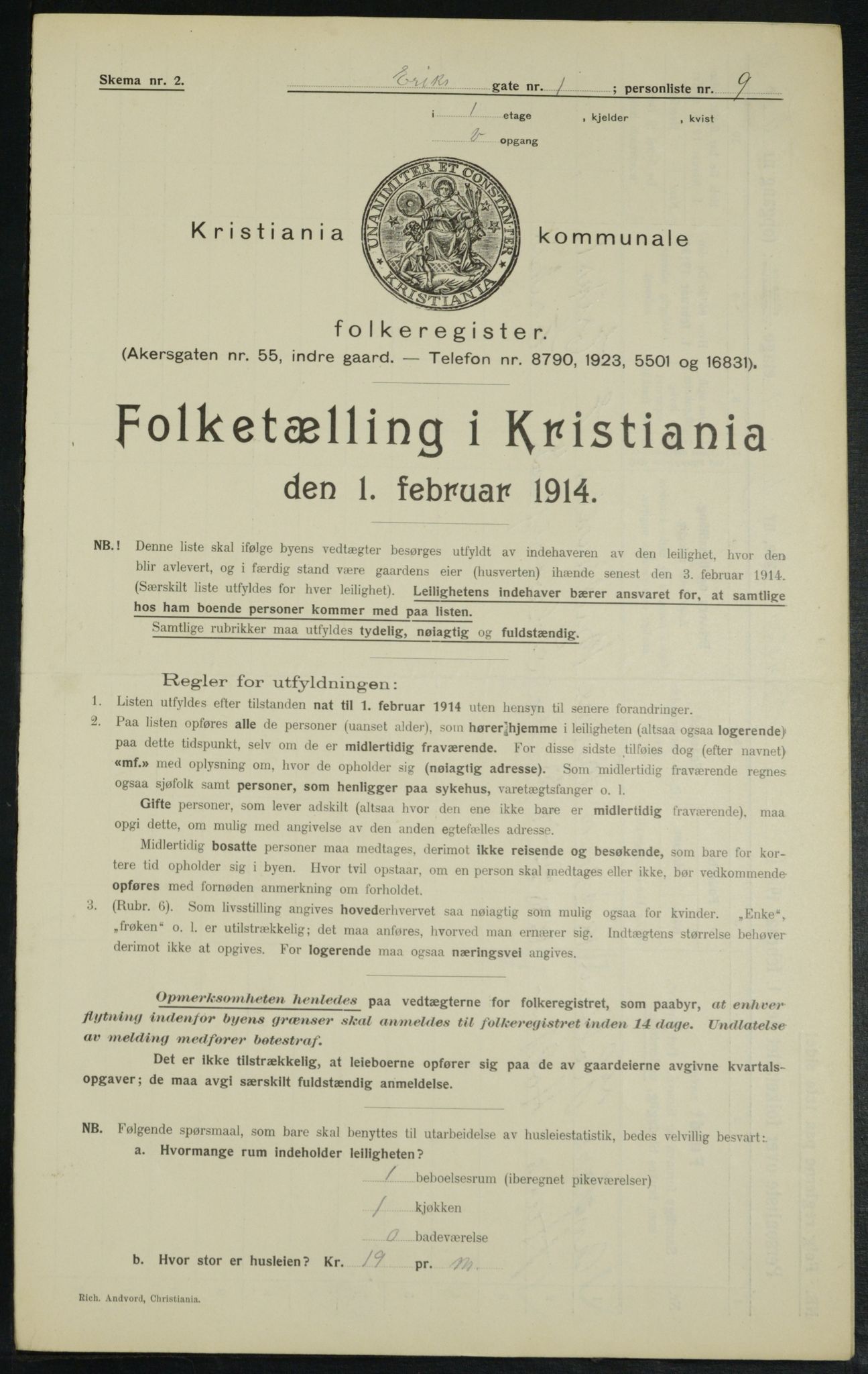 OBA, Kommunal folketelling 1.2.1914 for Kristiania, 1914, s. 19745