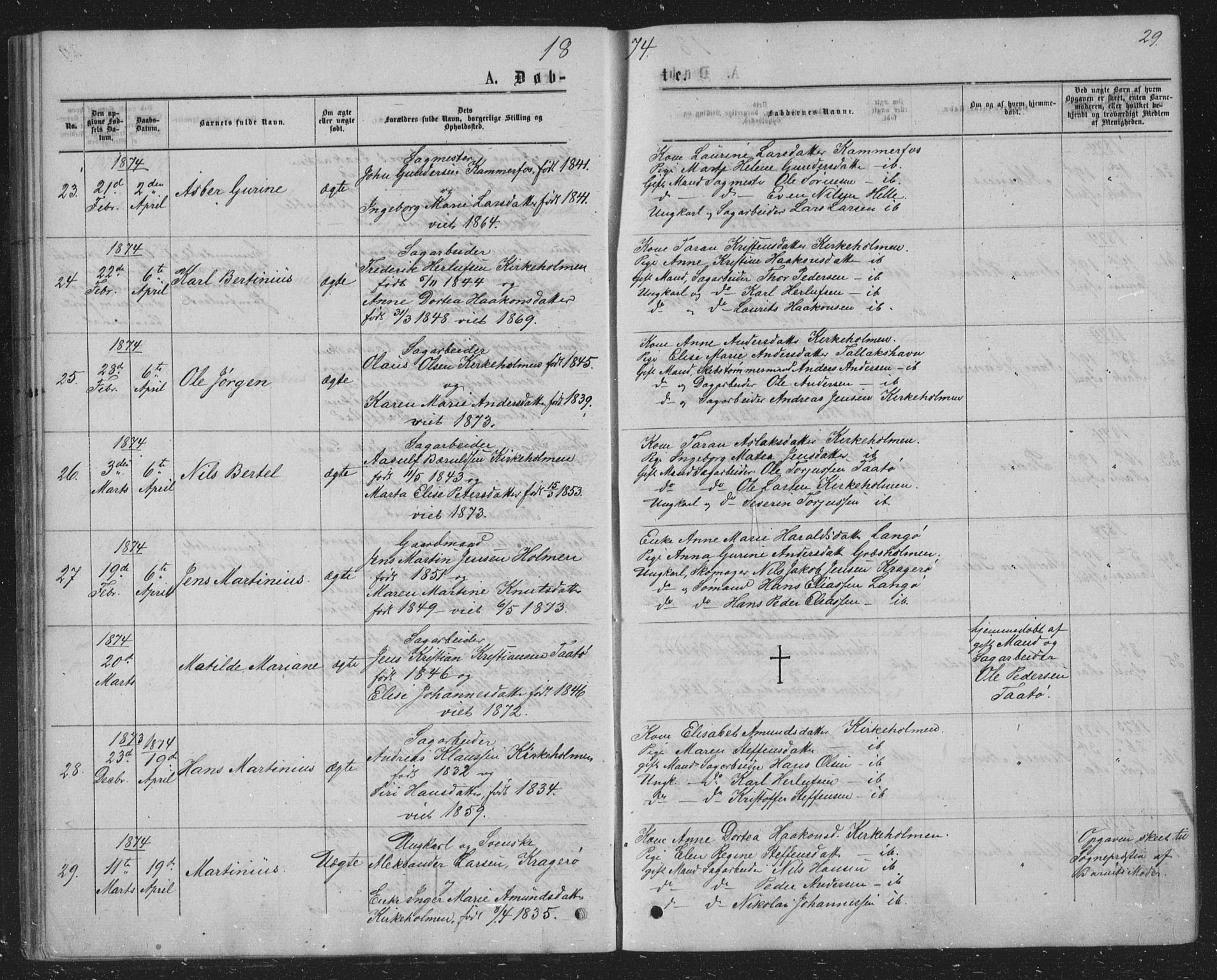 Skåtøy kirkebøker, AV/SAKO-A-304/G/Ga/L0002: Klokkerbok nr. I 2, 1872-1884, s. 29