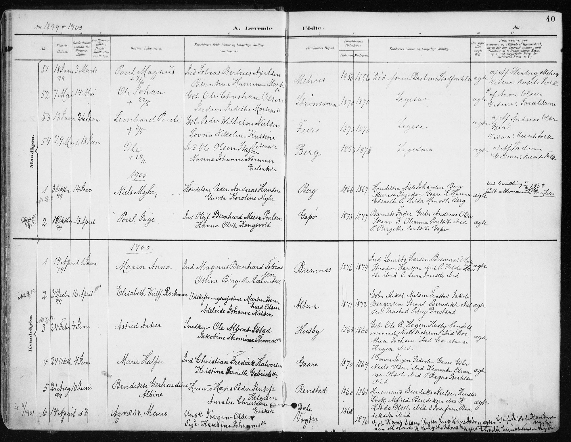 Kvæfjord sokneprestkontor, AV/SATØ-S-1323/G/Ga/Gaa/L0006kirke: Ministerialbok nr. 6, 1895-1914, s. 40