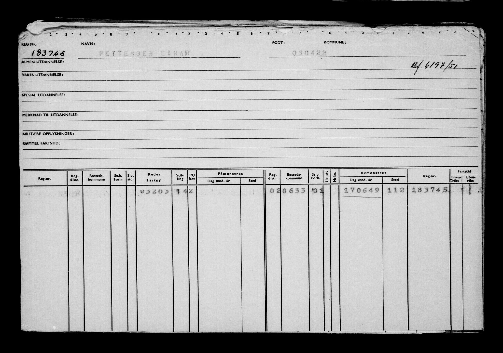 Direktoratet for sjømenn, AV/RA-S-3545/G/Gb/L0205: Hovedkort, 1922, s. 66