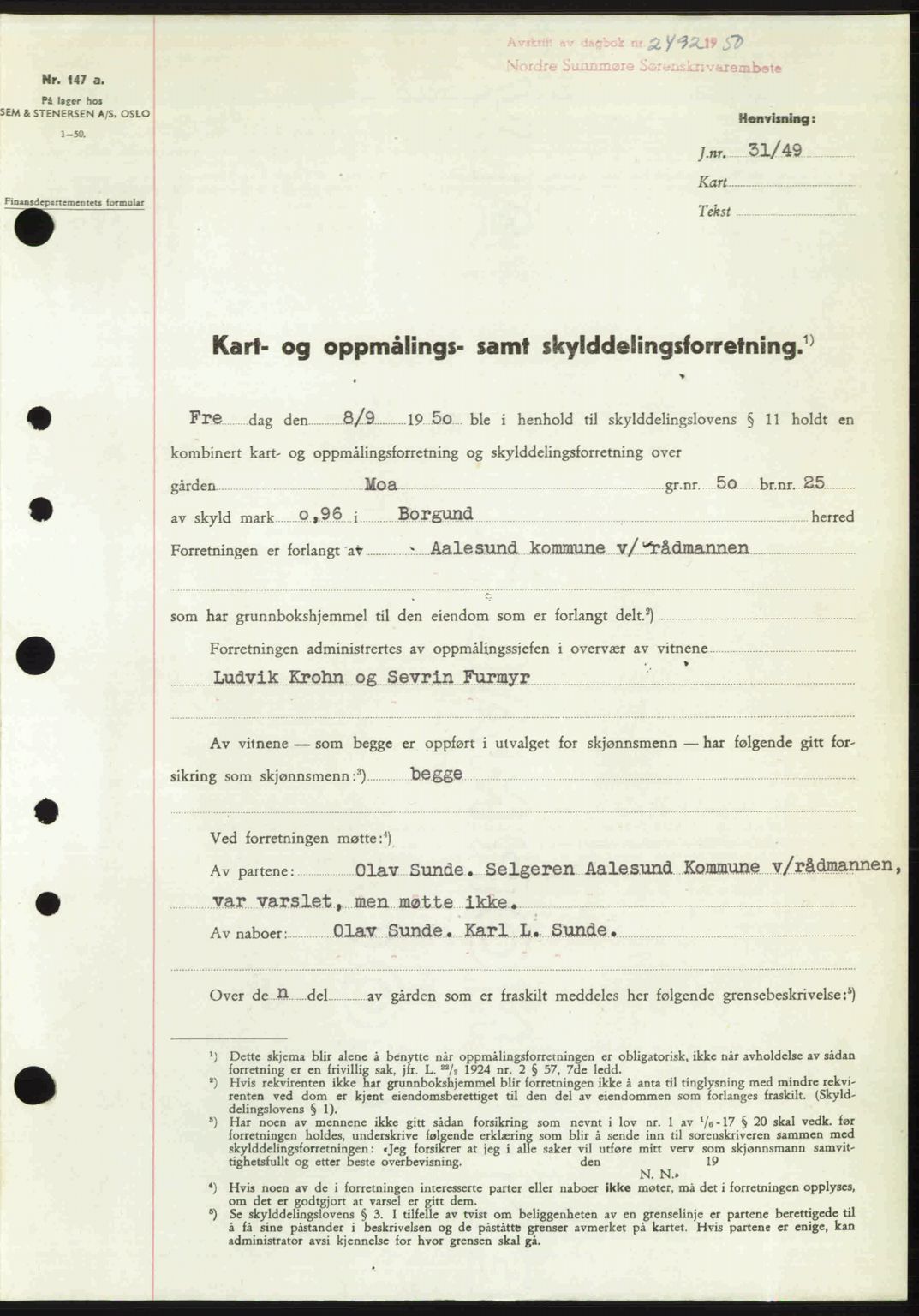 Nordre Sunnmøre sorenskriveri, SAT/A-0006/1/2/2C/2Ca: Pantebok nr. A36, 1950-1950, Dagboknr: 2492/1950