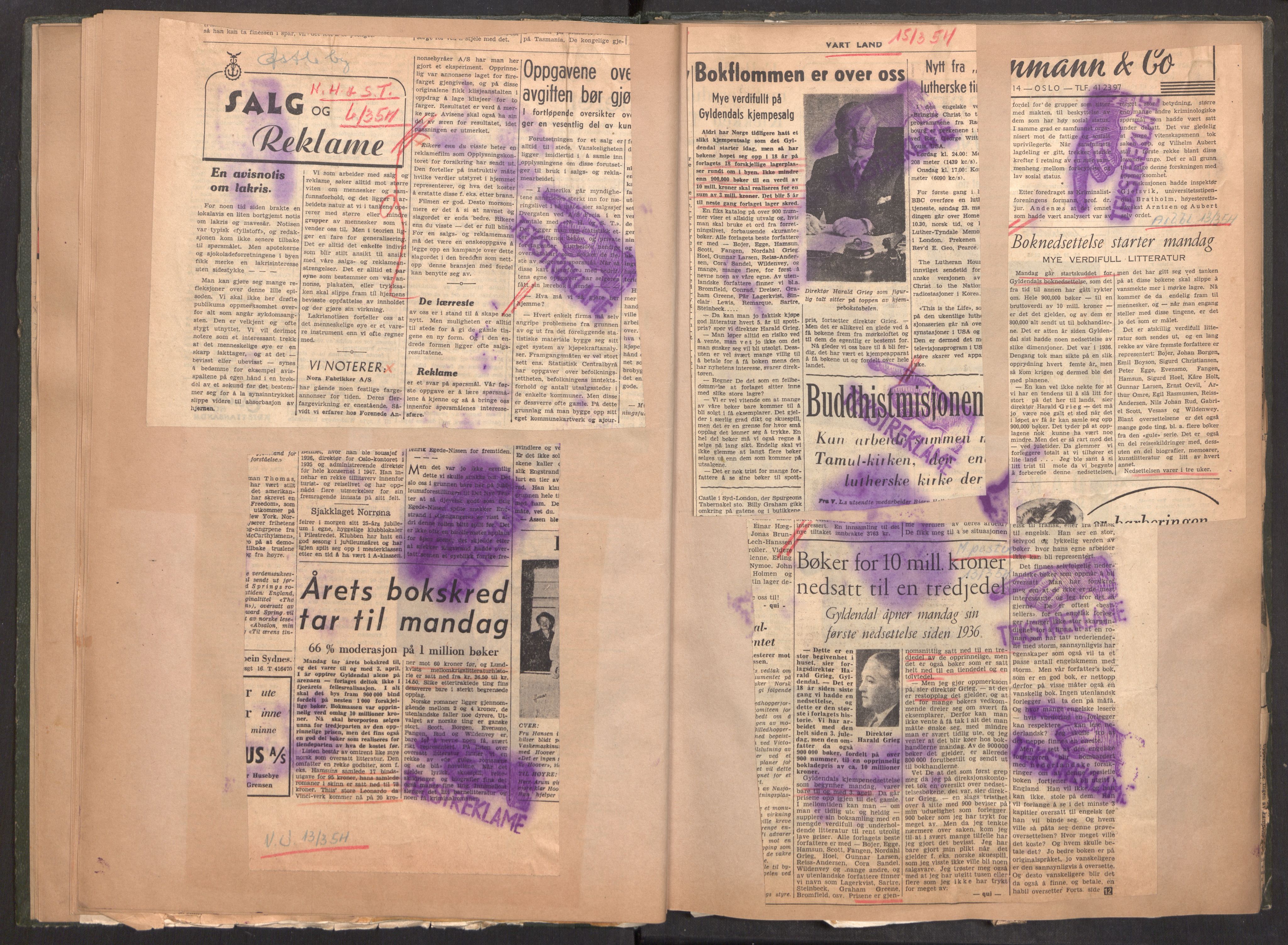 Tekstreklameutvalget, AV/RA-PA-0854/A/Aa/L0005: Kvartalsrapporter om virksomheten, 1952-1960