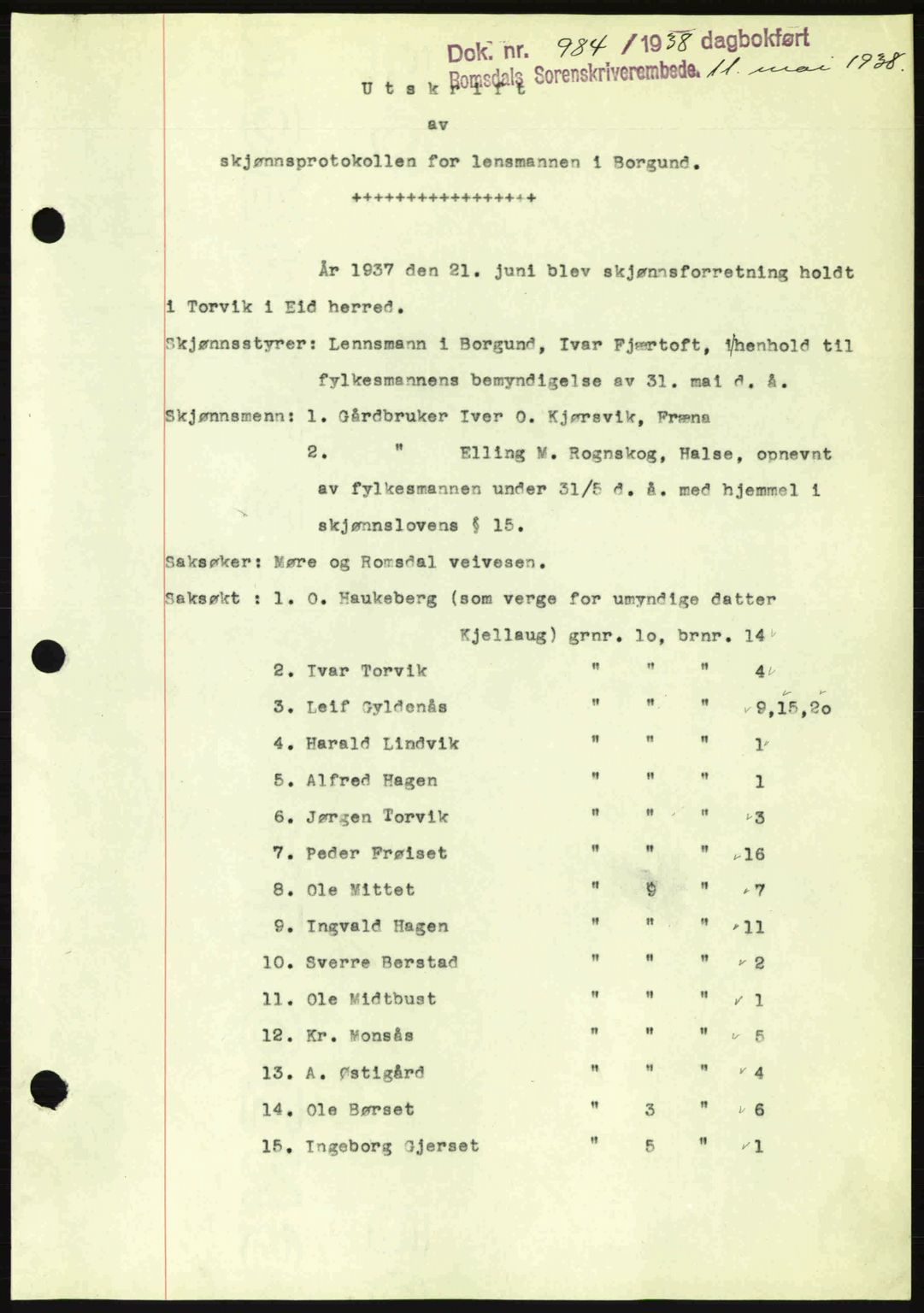 Romsdal sorenskriveri, SAT/A-4149/1/2/2C: Pantebok nr. A5, 1938-1938, Dagboknr: 984/1938