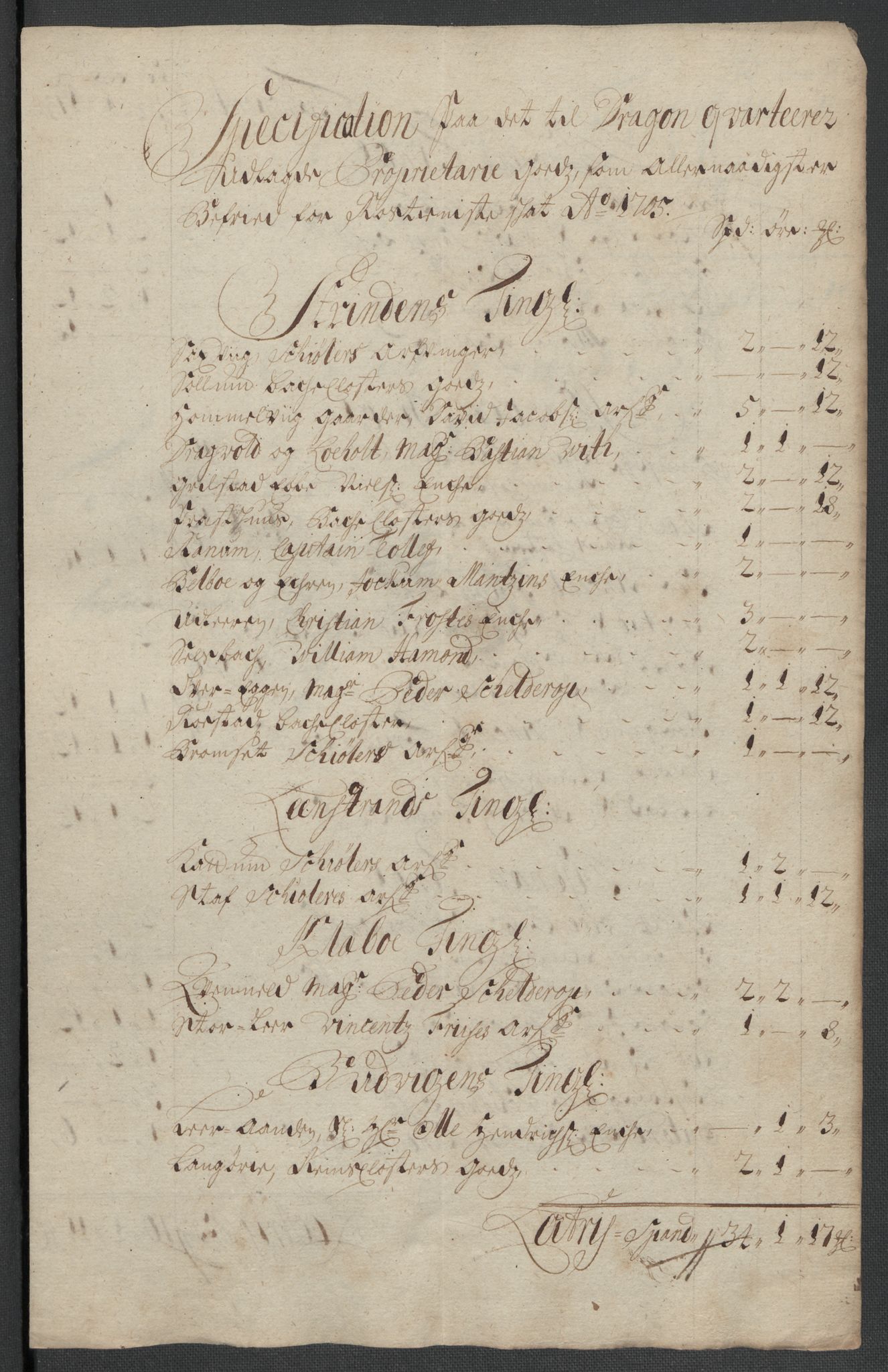 Rentekammeret inntil 1814, Reviderte regnskaper, Fogderegnskap, AV/RA-EA-4092/R61/L4109: Fogderegnskap Strinda og Selbu, 1704-1706, s. 451