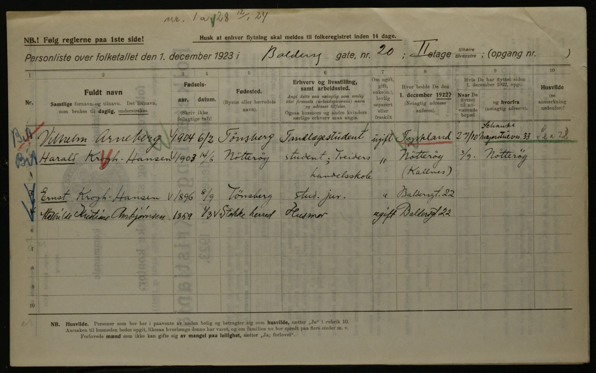 OBA, Kommunal folketelling 1.12.1923 for Kristiania, 1923, s. 3949