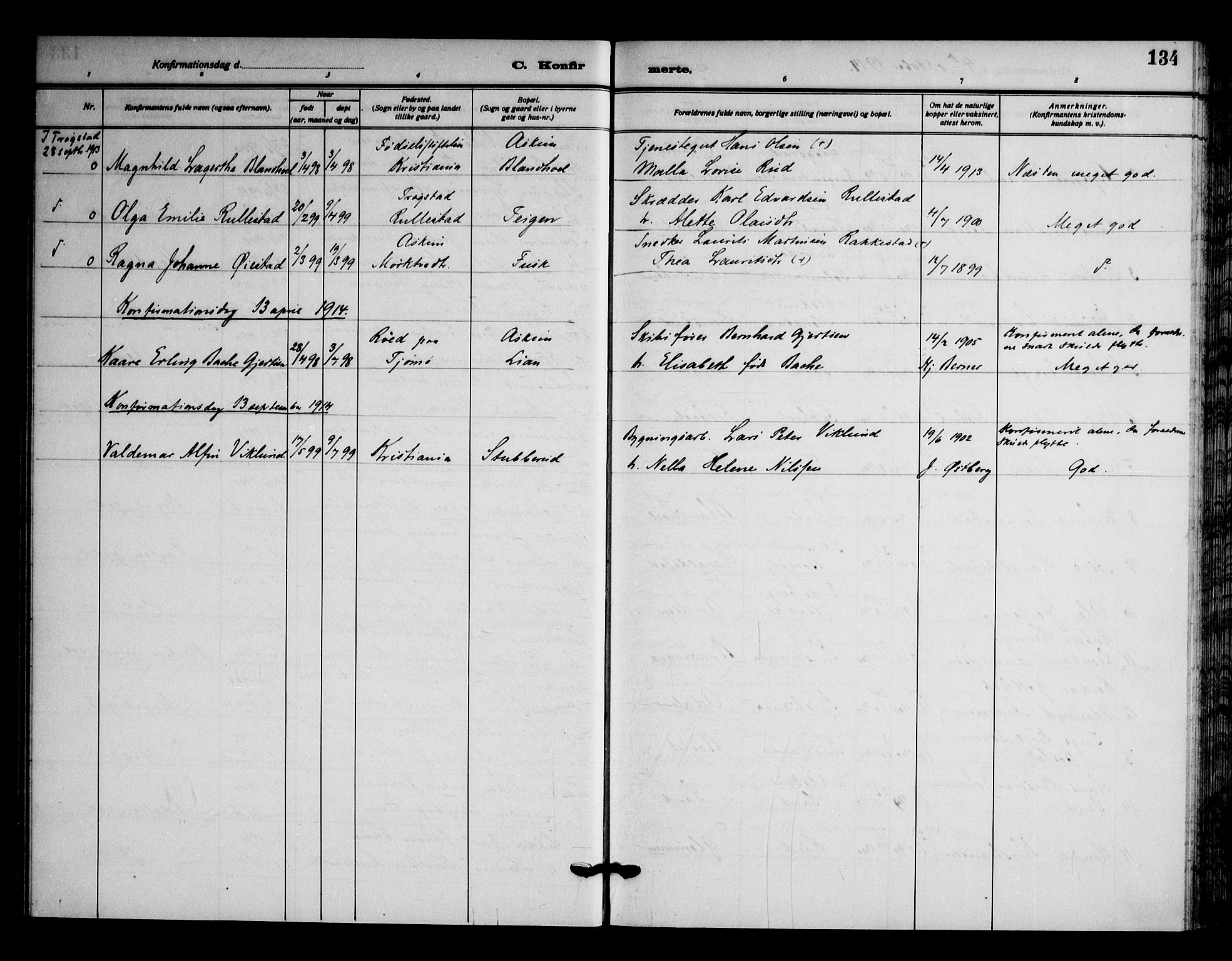 Askim prestekontor Kirkebøker, AV/SAO-A-10900/F/Fa/L0009: Ministerialbok nr. 9, 1913-1923, s. 134