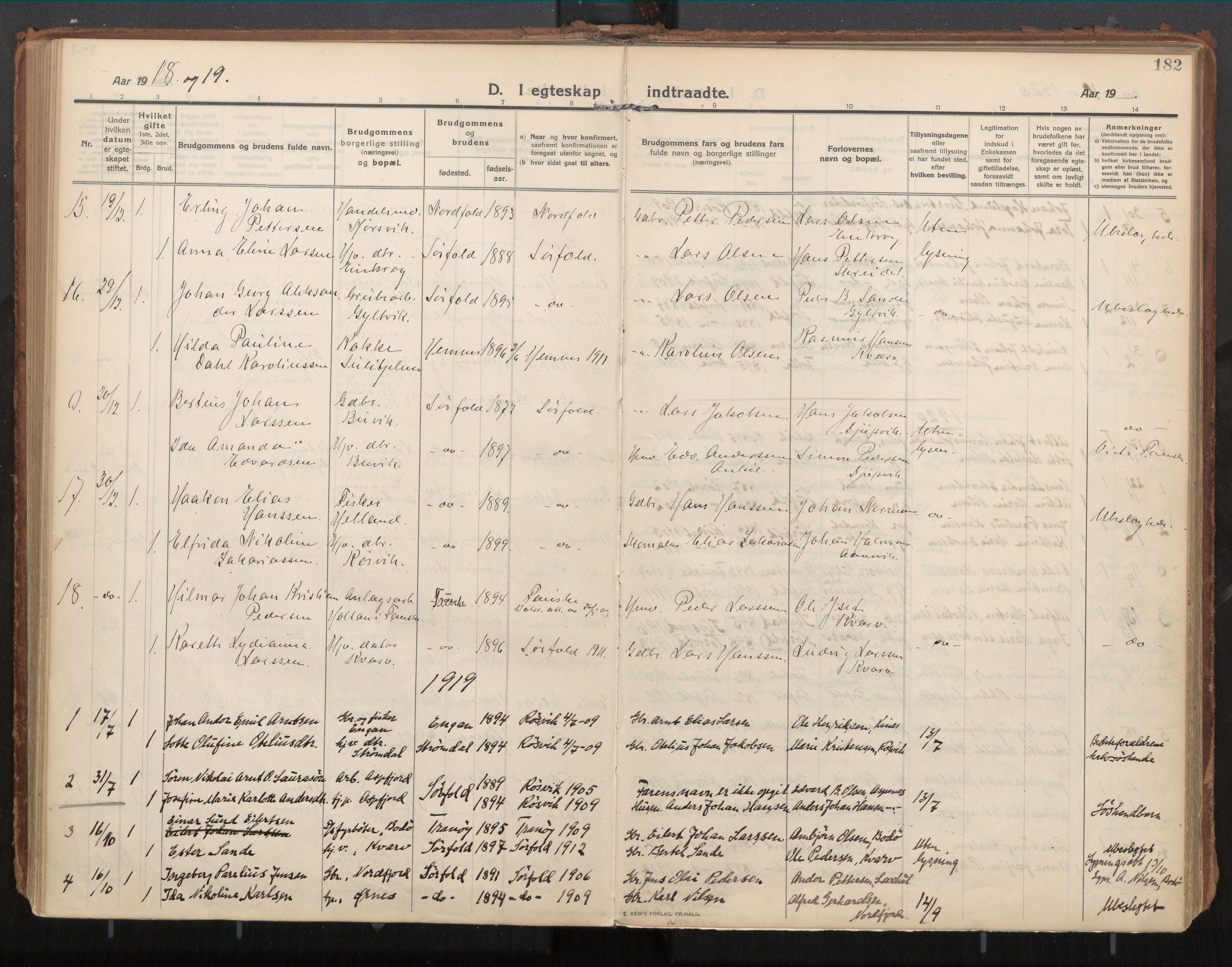 Ministerialprotokoller, klokkerbøker og fødselsregistre - Nordland, AV/SAT-A-1459/854/L0784: Ministerialbok nr. 854A07, 1910-1922, s. 182