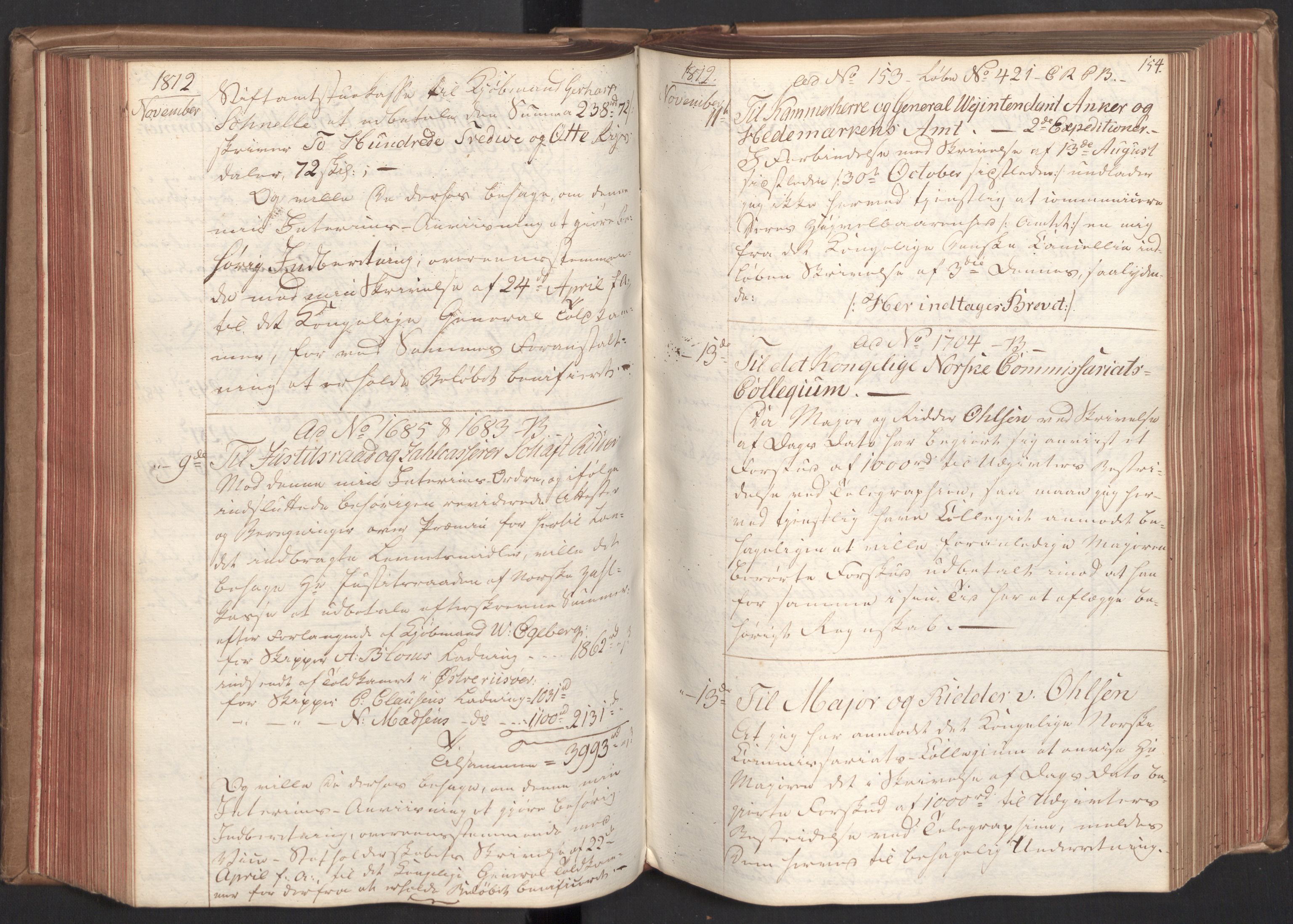 Stattholderembetet 1810-1814, 2. kontor (Kontor B), AV/RA-EA-5432/Bc/L0002: Korrespondanseprotokoll, 1812-1813, s. 153b-154a