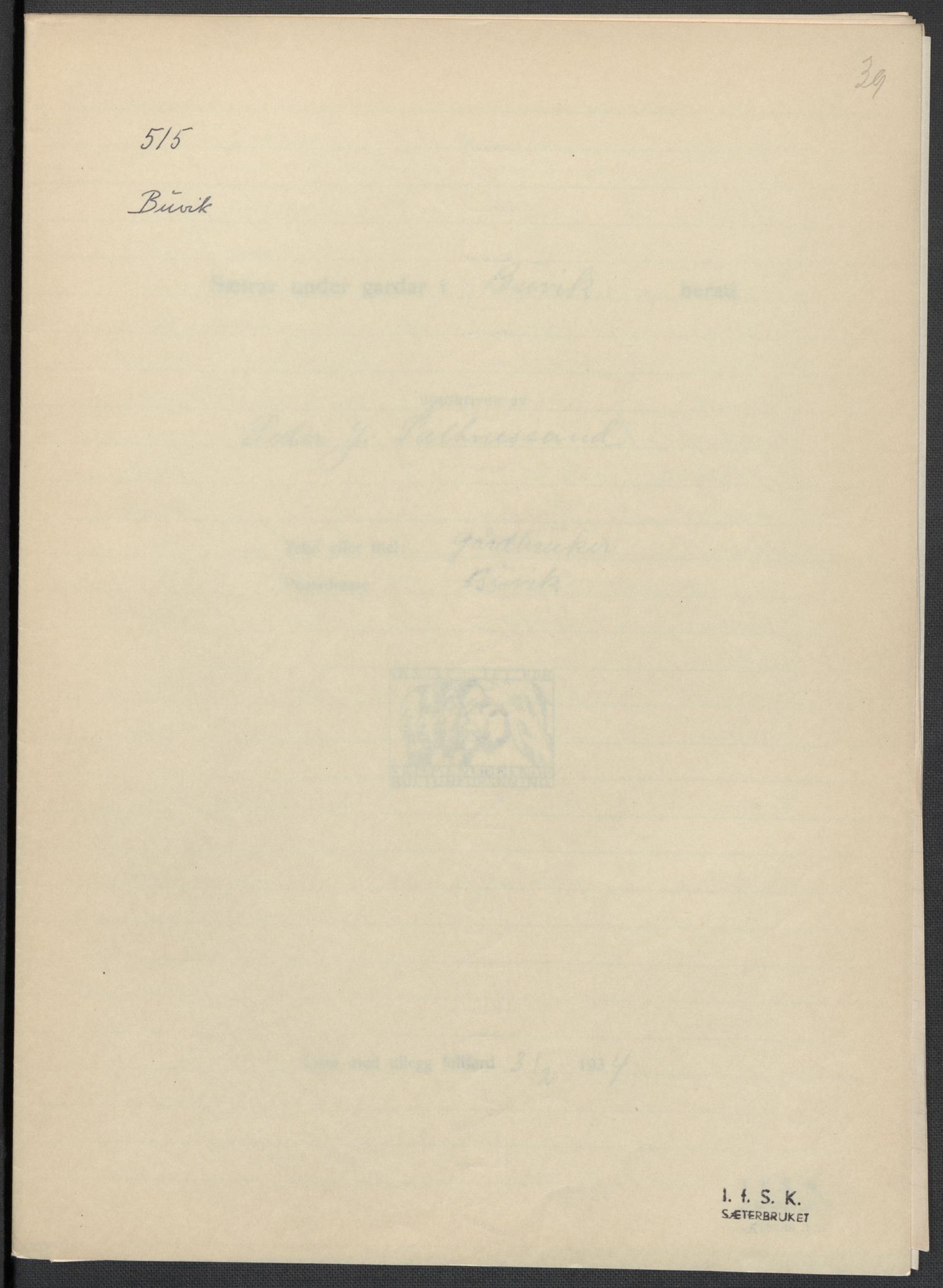 Instituttet for sammenlignende kulturforskning, AV/RA-PA-0424/F/Fc/L0014/0003: Eske B14: / Sør-Trøndelag (perm XLI), 1933-1935, s. 39