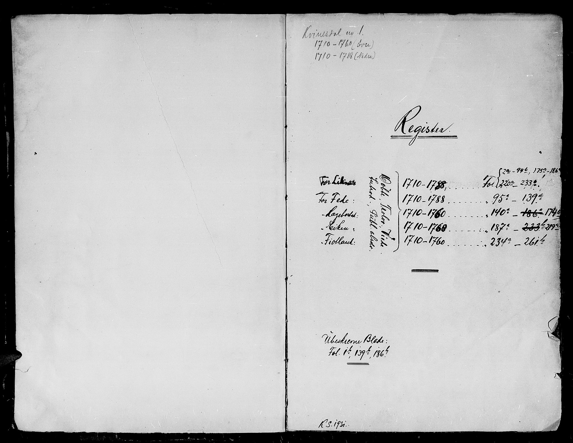 Kvinesdal sokneprestkontor, SAK/1111-0026/F/Fa/Fab/L0001: Ministerialbok nr. A 1 /1, 1710-1788