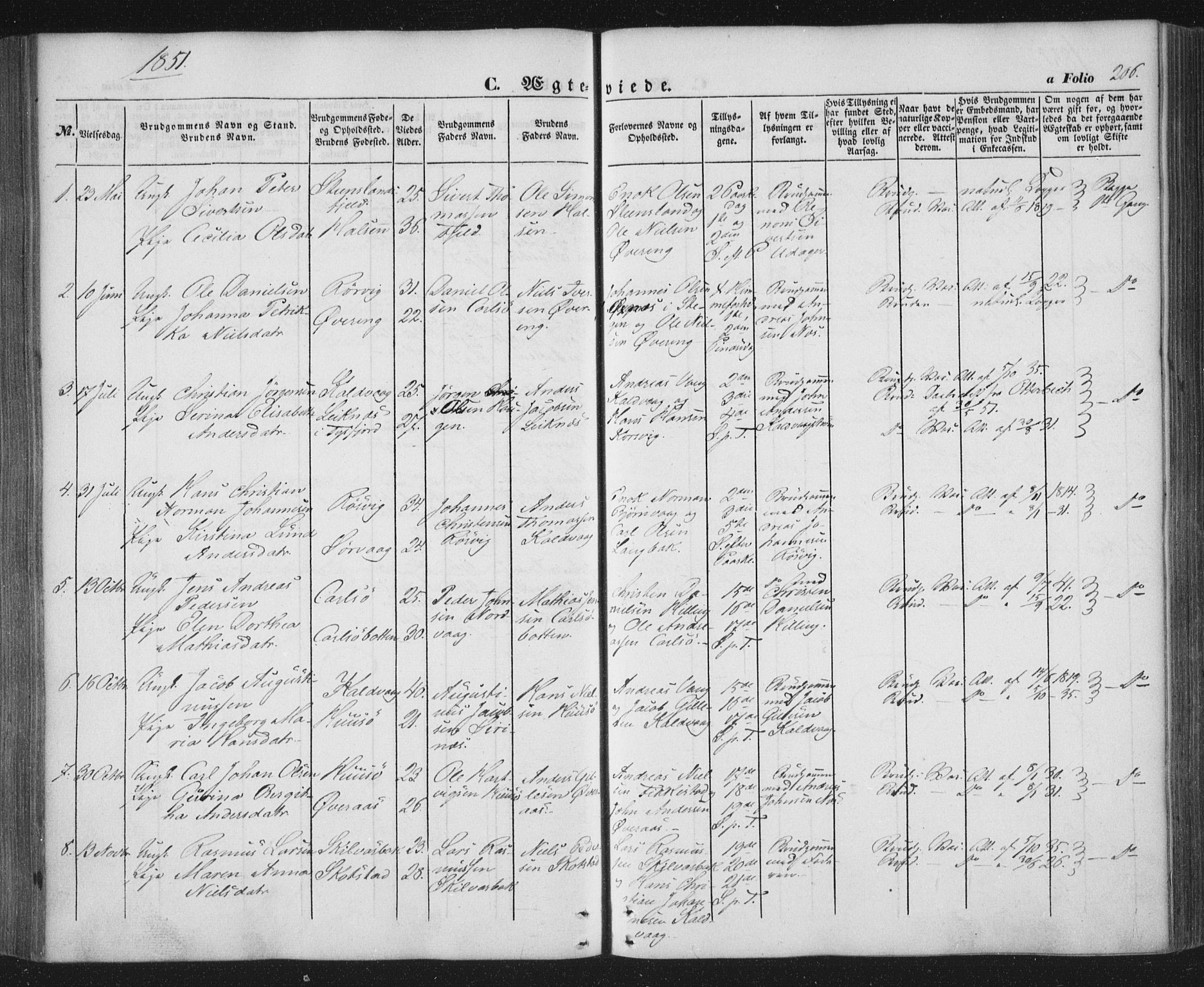 Ministerialprotokoller, klokkerbøker og fødselsregistre - Nordland, AV/SAT-A-1459/859/L0844: Ministerialbok nr. 859A04, 1849-1862, s. 206