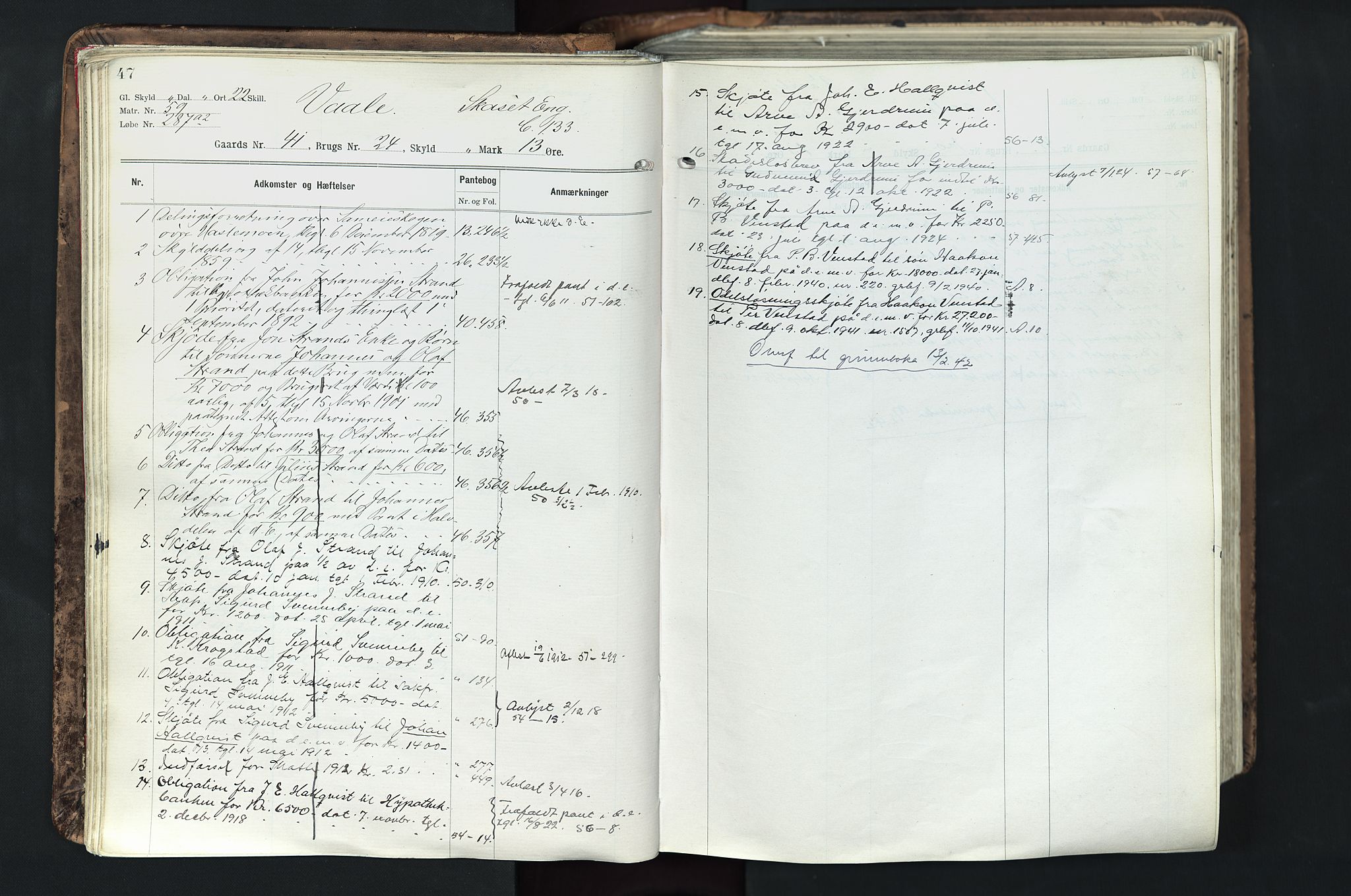 Solør tingrett, AV/SAH-TING-008/H/Ha/Hak/L0003: Panteregister nr. III, 1900-1935, s. 47