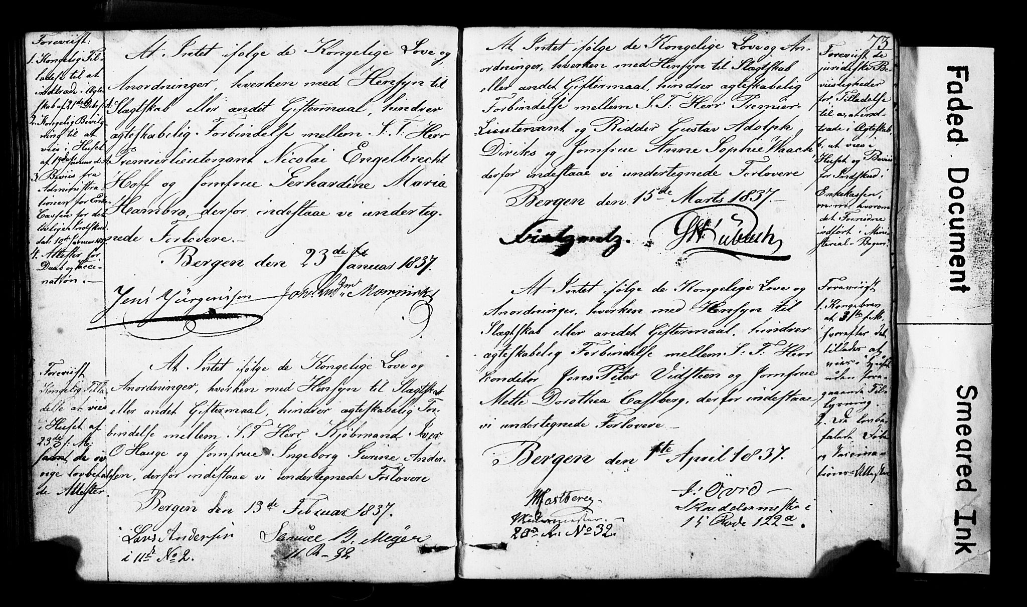 Domkirken sokneprestembete, AV/SAB-A-74801: Forlovererklæringer nr. II.5.3, 1832-1845, s. 73