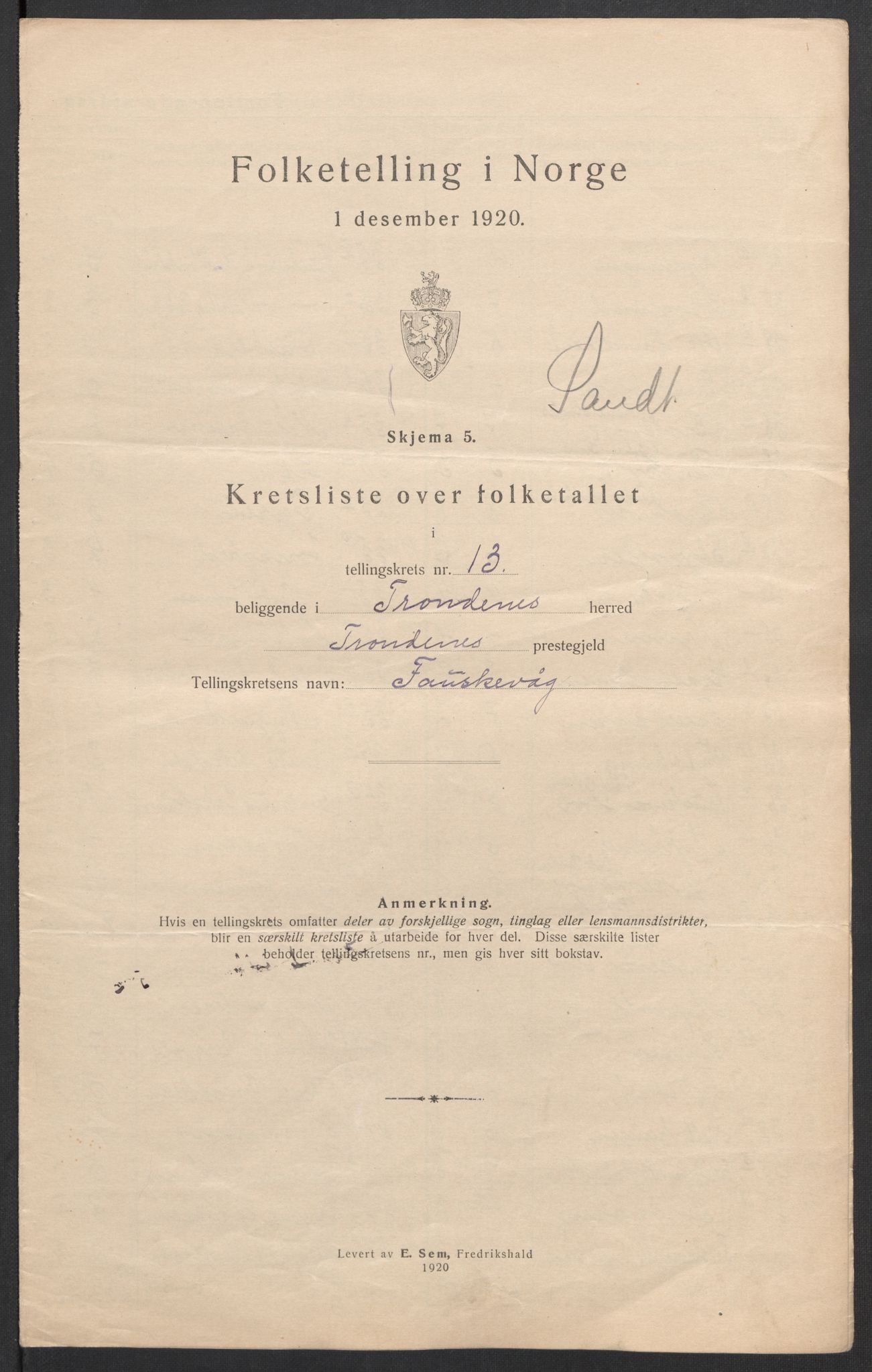 SATØ, Folketelling 1920 for 1914 Trondenes herred, 1920, s. 43