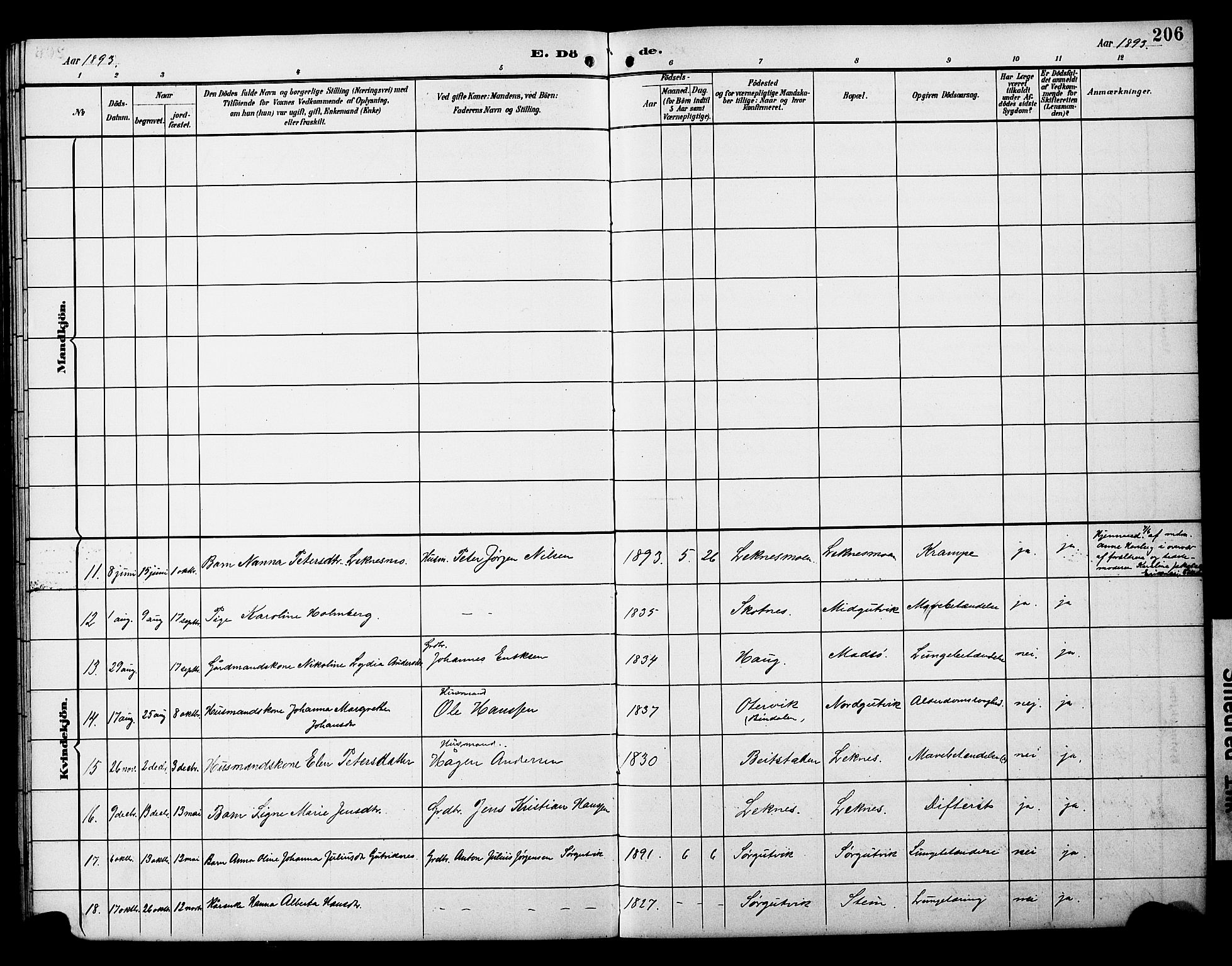 Ministerialprotokoller, klokkerbøker og fødselsregistre - Nord-Trøndelag, SAT/A-1458/788/L0701: Klokkerbok nr. 788C01, 1888-1913, s. 206