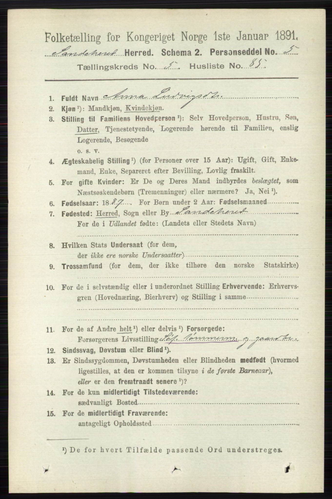 RA, Folketelling 1891 for 0724 Sandeherred herred, 1891, s. 3229