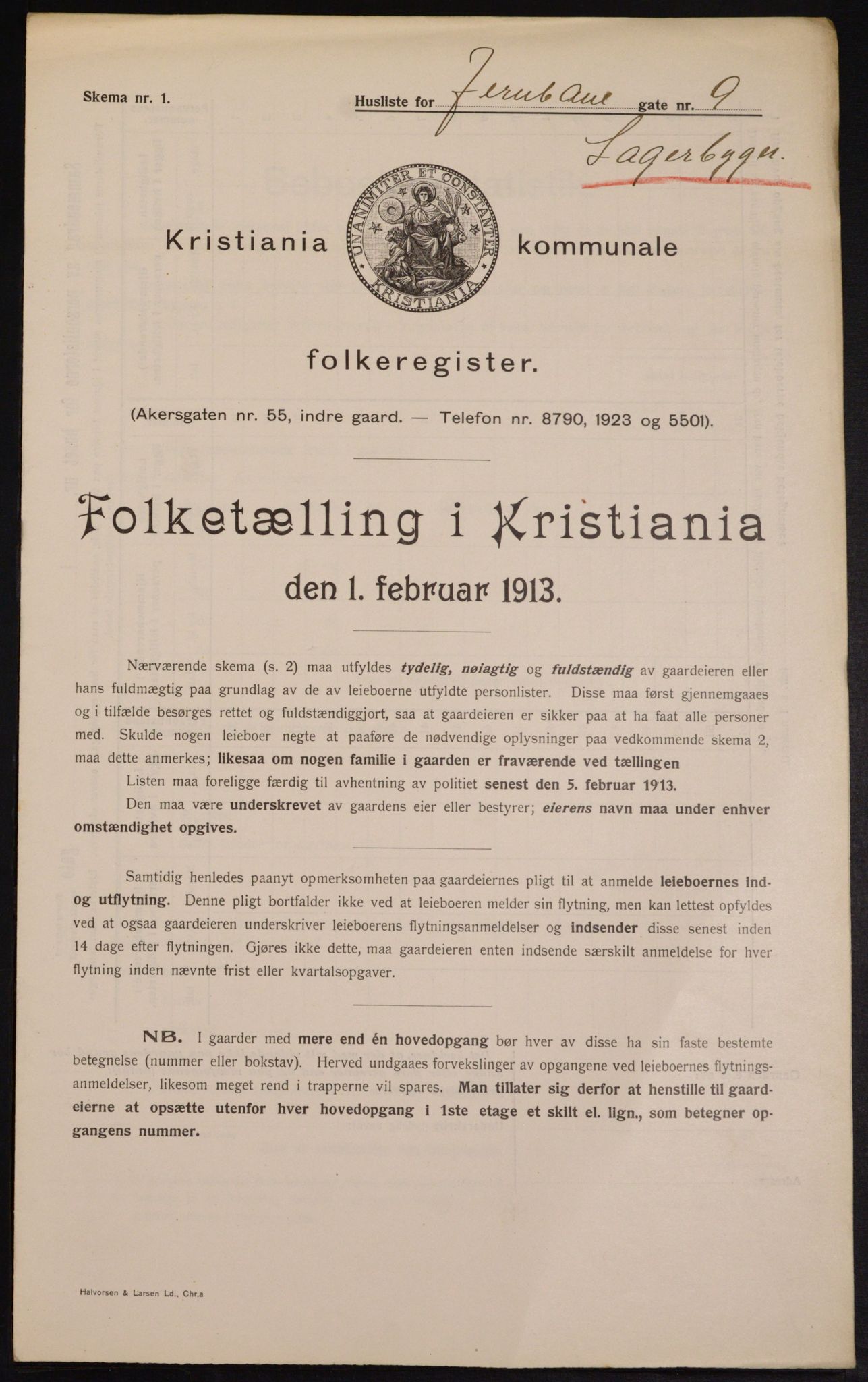 OBA, Kommunal folketelling 1.2.1913 for Kristiania, 1913, s. 46565