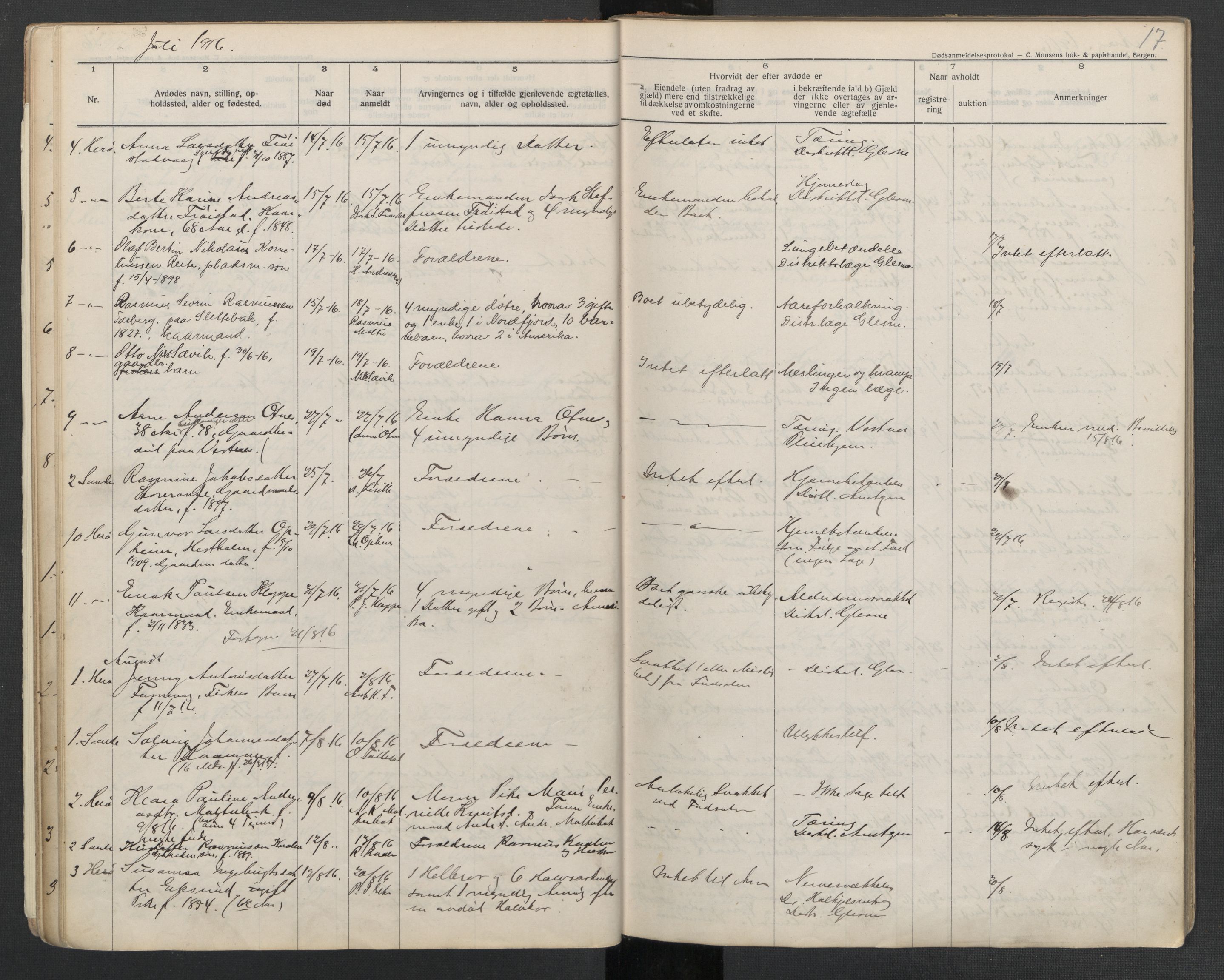 Herøy og Sande lensmannskontor, AV/SAT-A-5655/2/2/L0045: Dødsfallprotokoll, 1914-1923, s. 17