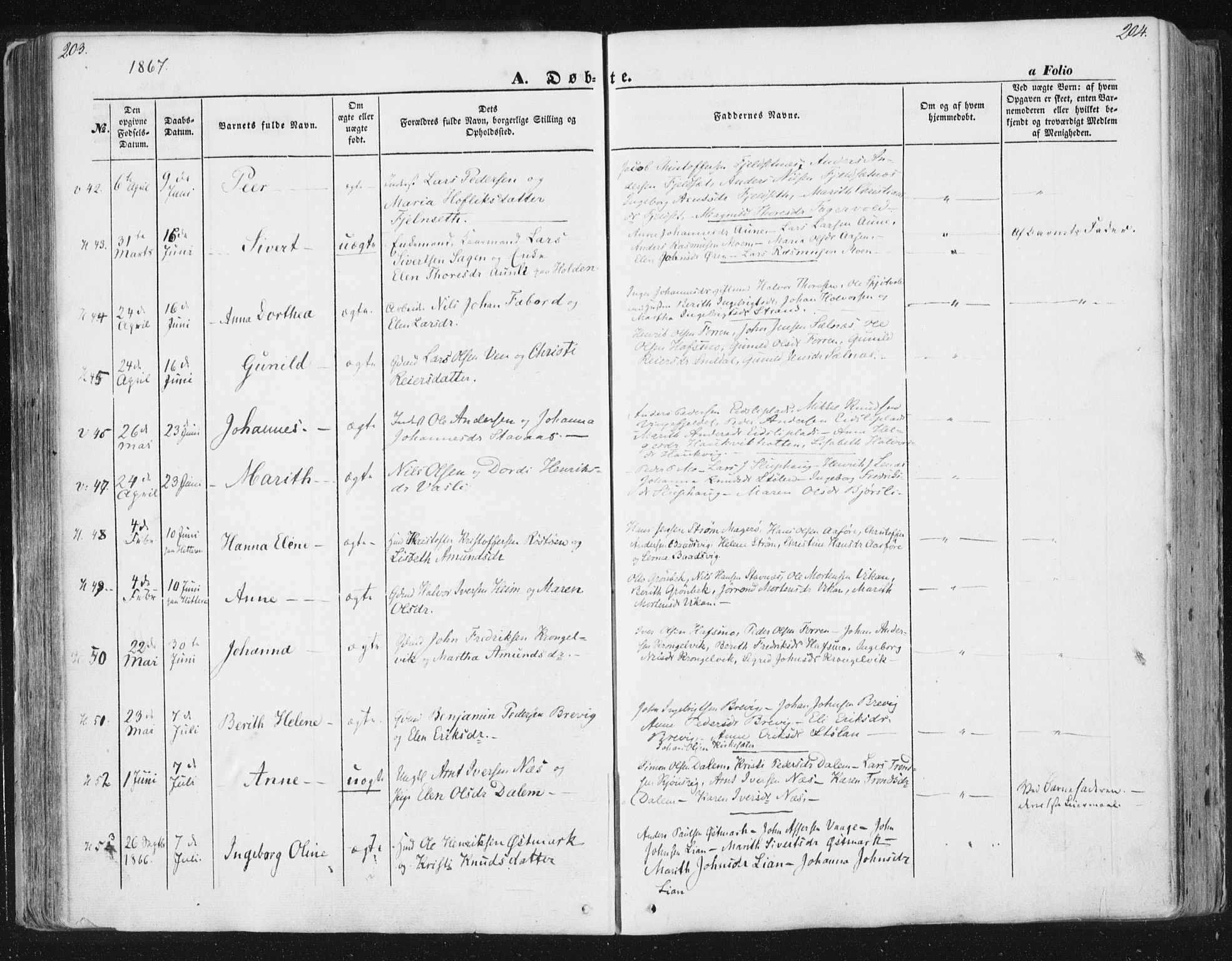 Ministerialprotokoller, klokkerbøker og fødselsregistre - Sør-Trøndelag, AV/SAT-A-1456/630/L0494: Ministerialbok nr. 630A07, 1852-1868, s. 203-204