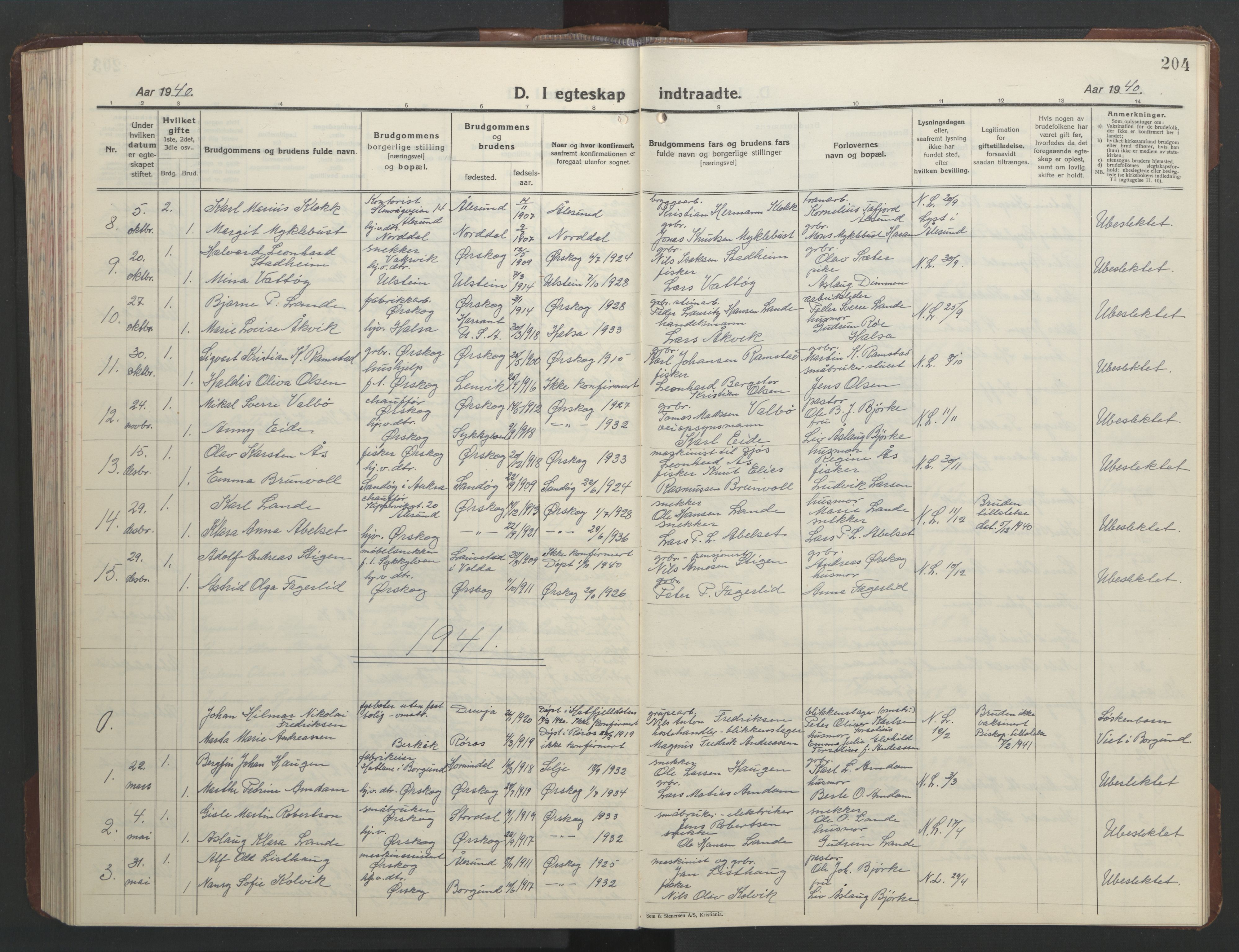 Ministerialprotokoller, klokkerbøker og fødselsregistre - Møre og Romsdal, SAT/A-1454/522/L0329: Klokkerbok nr. 522C08, 1926-1951, s. 204