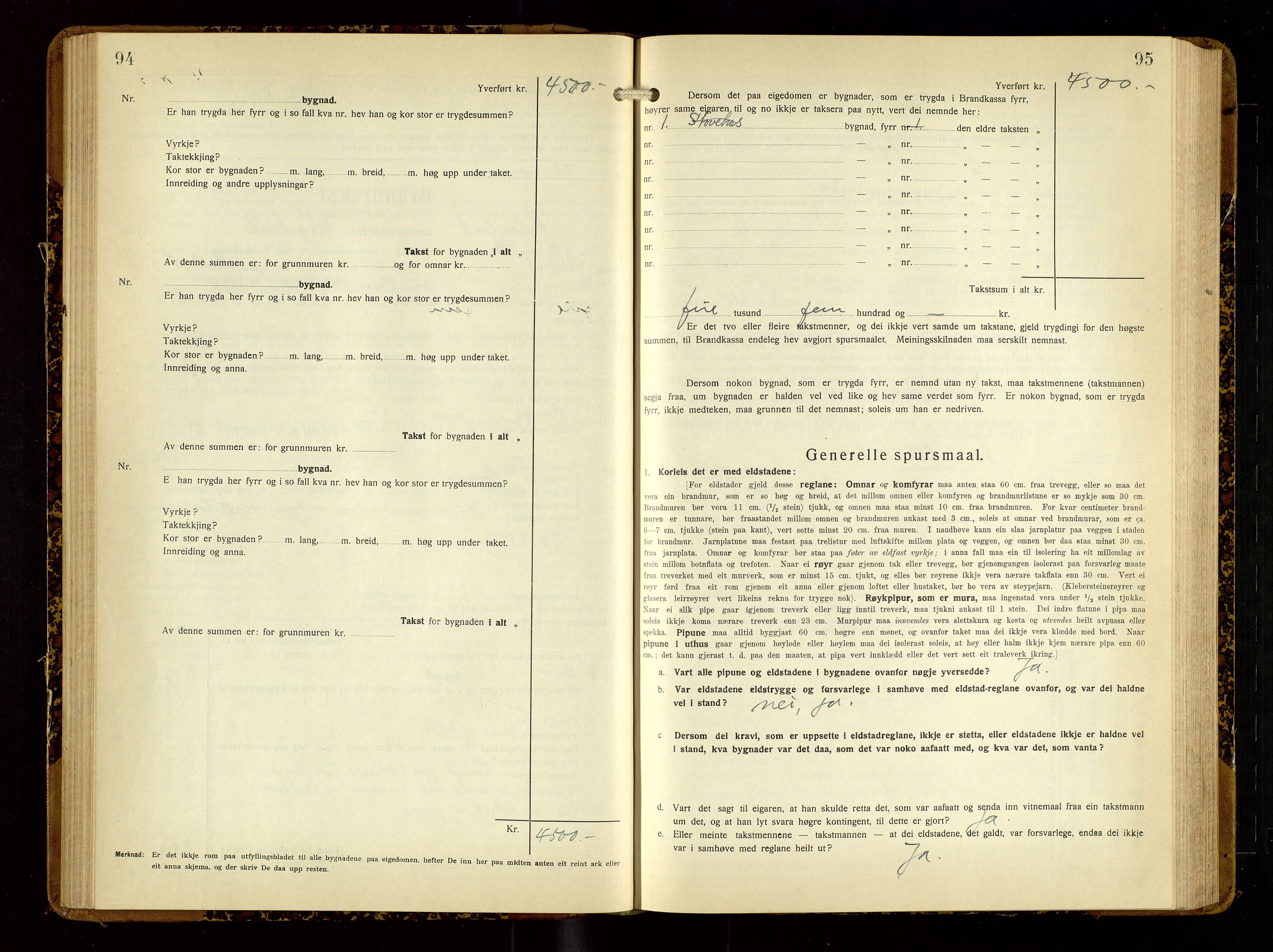 Hjelmeland lensmannskontor, SAST/A-100439/Gob/L0003: "Brandtakstbok", 1932-1950, s. 94-95