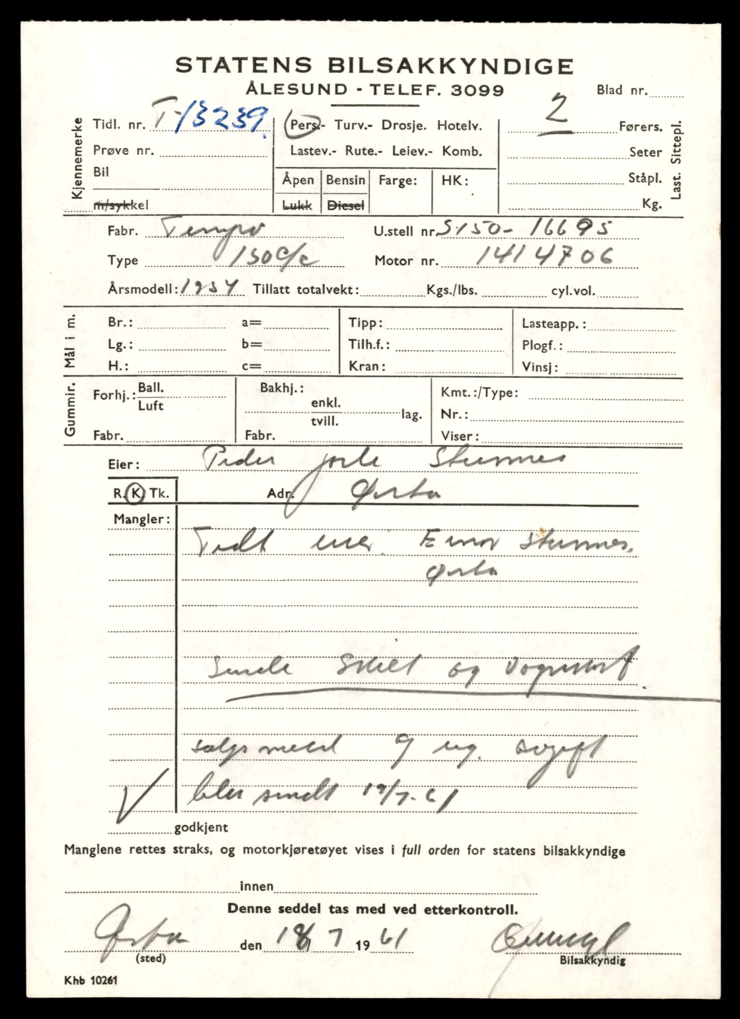 Møre og Romsdal vegkontor - Ålesund trafikkstasjon, AV/SAT-A-4099/F/Fe/L0038: Registreringskort for kjøretøy T 13180 - T 13360, 1927-1998, s. 1019