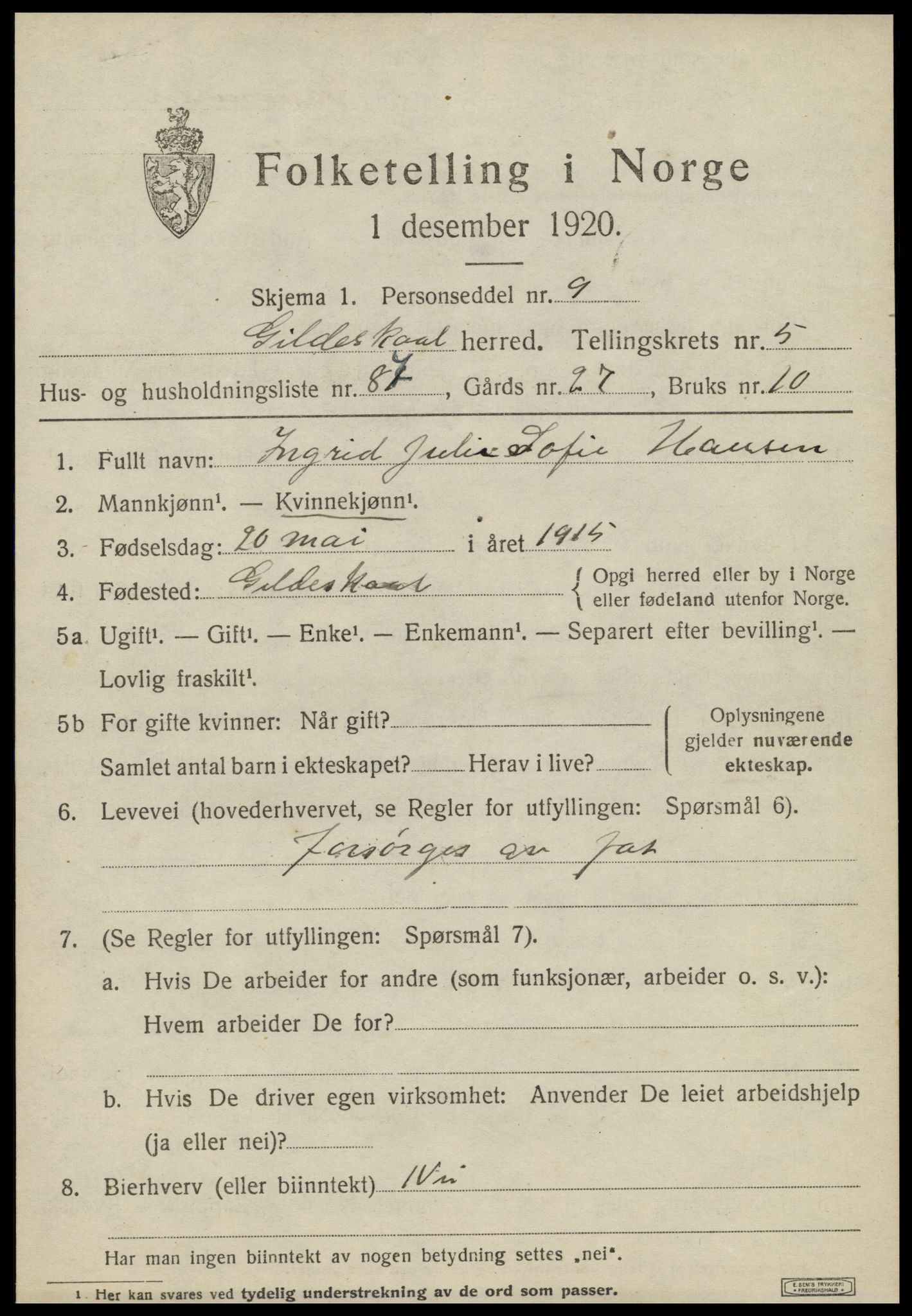 SAT, Folketelling 1920 for 1838 Gildeskål herred, 1920, s. 4822