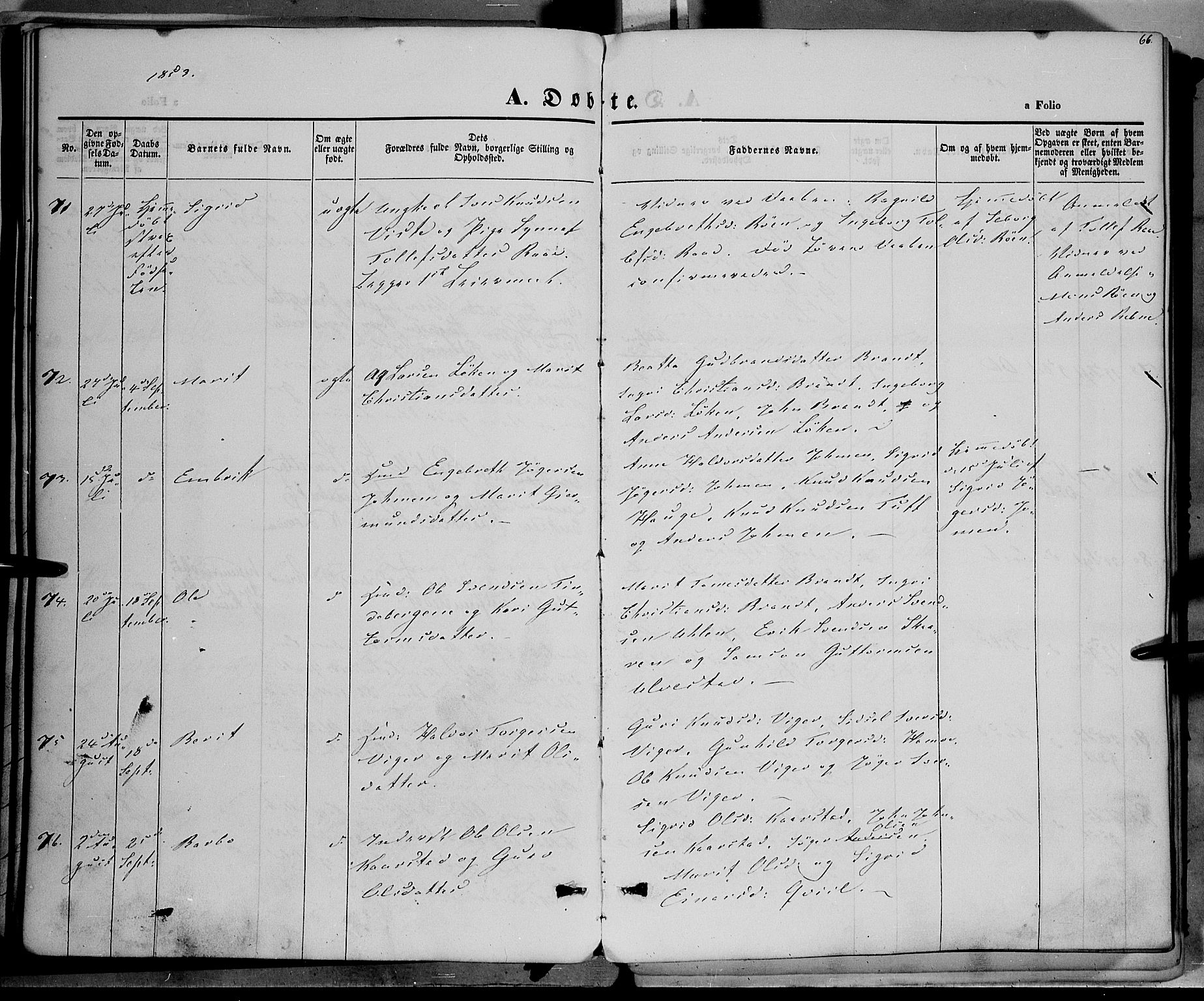 Vestre Slidre prestekontor, AV/SAH-PREST-136/H/Ha/Haa/L0001: Ministerialbok nr. 1, 1844-1855, s. 66