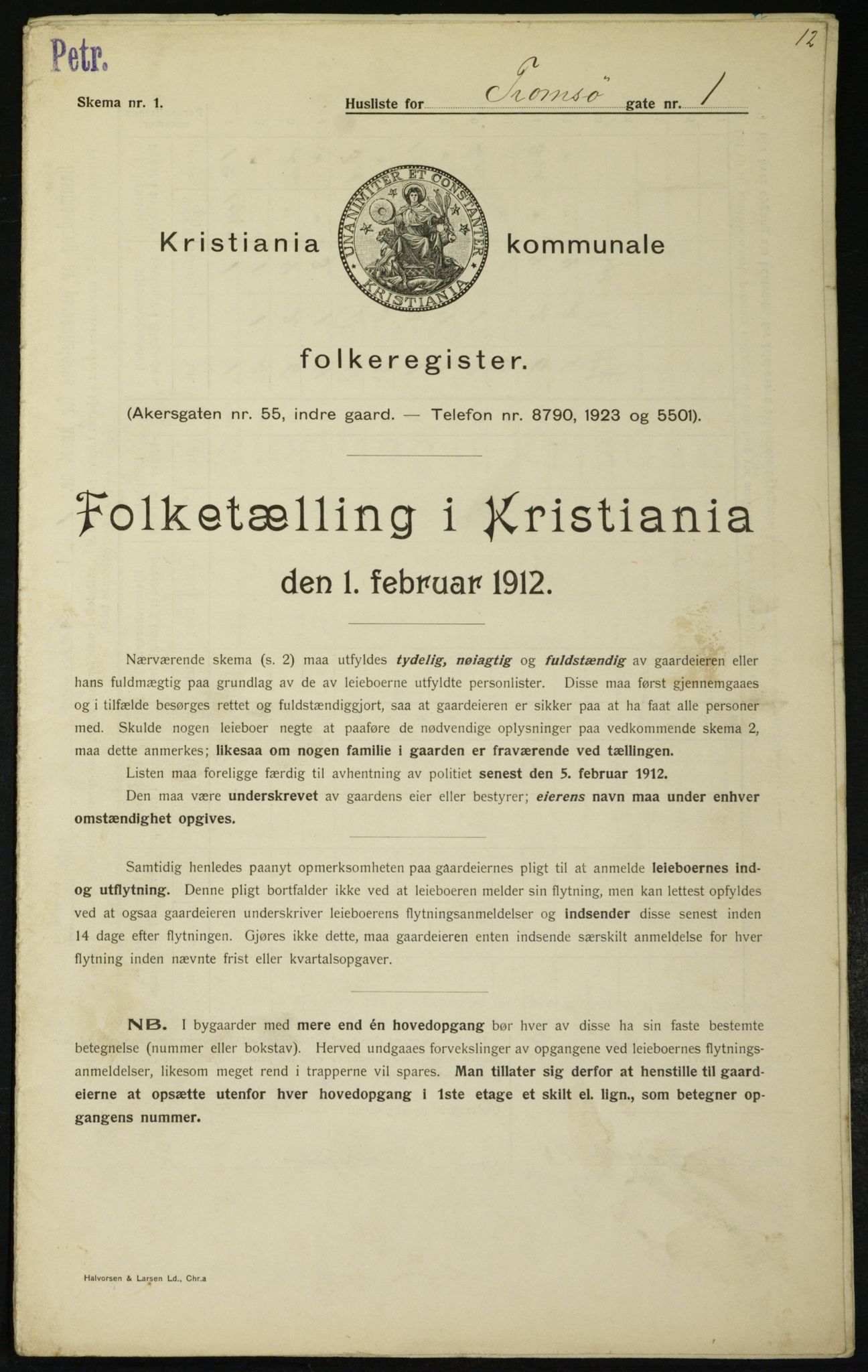 OBA, Kommunal folketelling 1.2.1912 for Kristiania, 1912, s. 115611