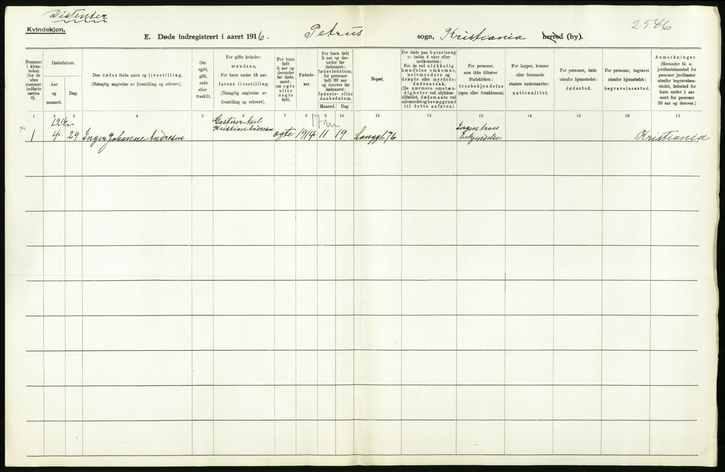 Statistisk sentralbyrå, Sosiodemografiske emner, Befolkning, RA/S-2228/D/Df/Dfb/Dfbf/L0009: Kristiania: Døde., 1916, s. 152