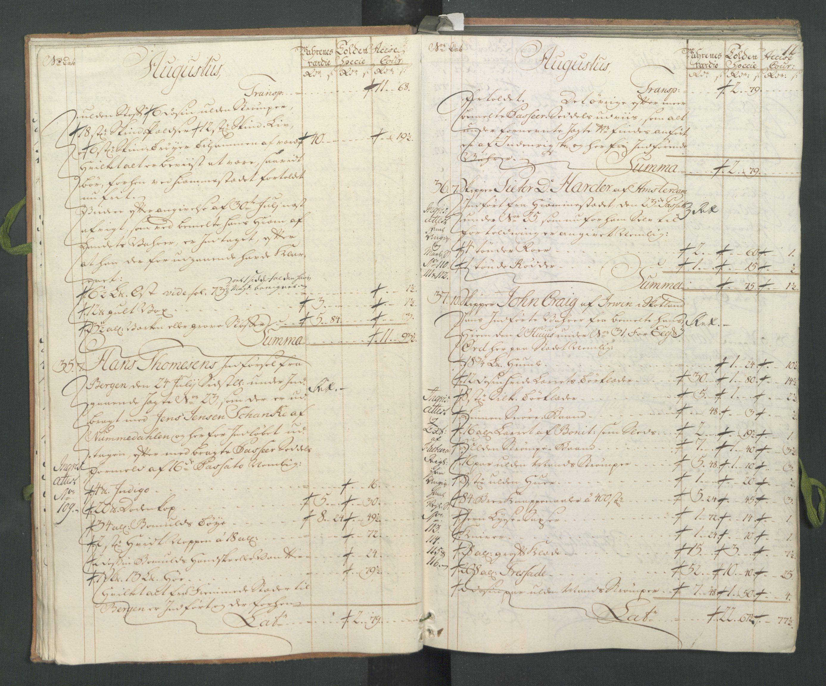 Generaltollkammeret, tollregnskaper, AV/RA-EA-5490/R31/L0023/0001: Tollregnskaper Molde / Hovedtollbok, 1762, s. 11b-12a