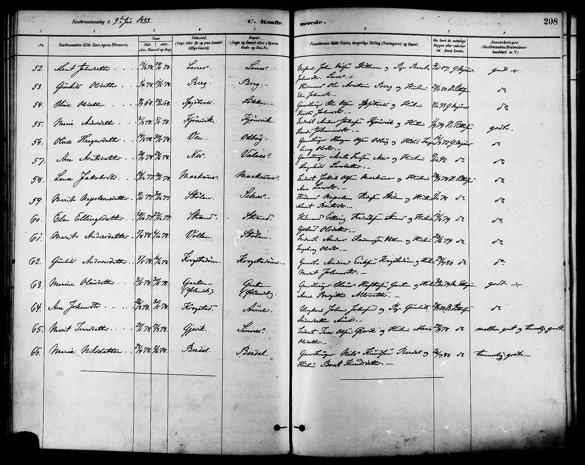Ministerialprotokoller, klokkerbøker og fødselsregistre - Sør-Trøndelag, SAT/A-1456/630/L0496: Ministerialbok nr. 630A09, 1879-1895, s. 208