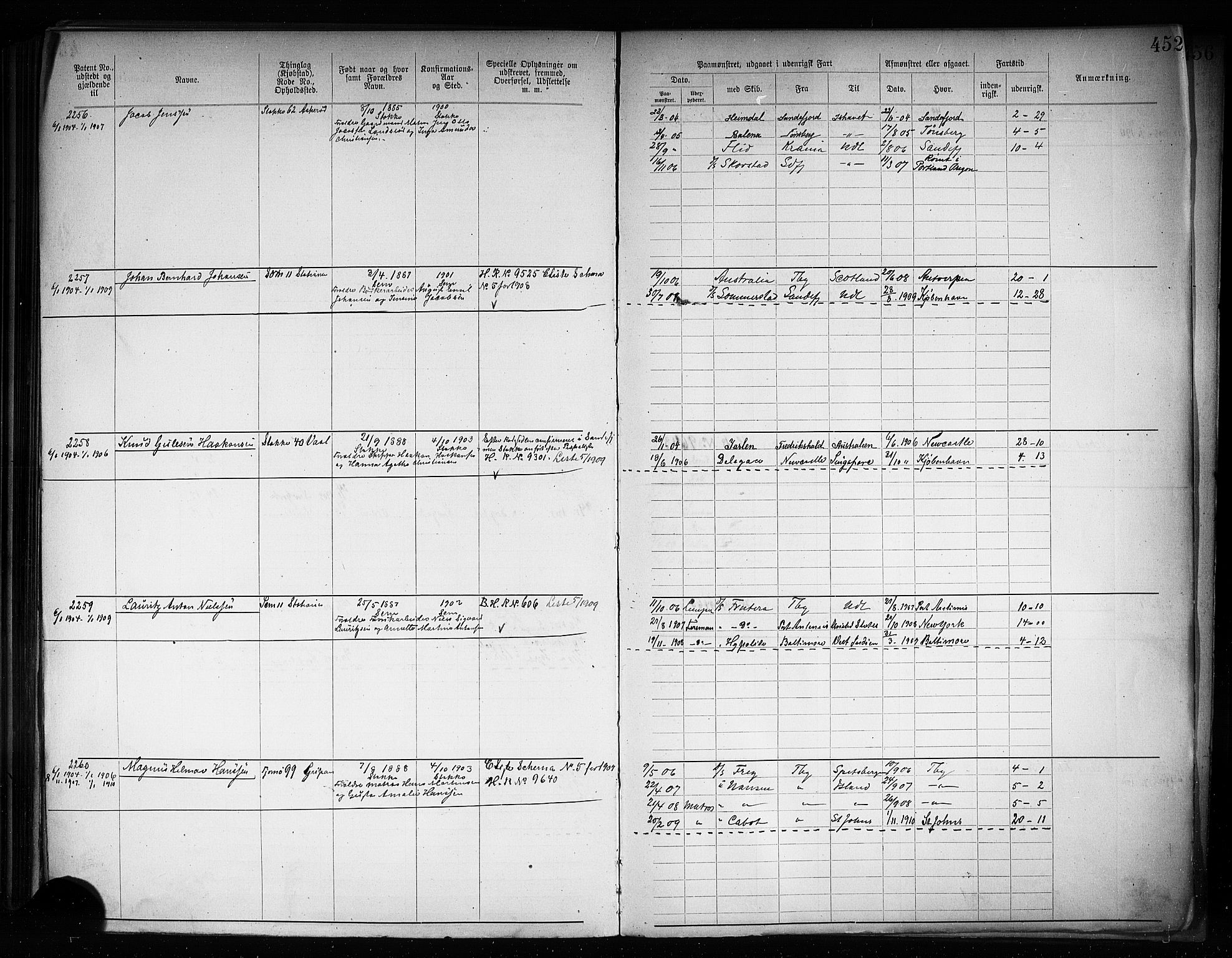 Tønsberg innrulleringskontor, AV/SAKO-A-786/F/Fb/L0008: Annotasjonsrulle Patent nr. 1-2405, 1894-1904, s. 453