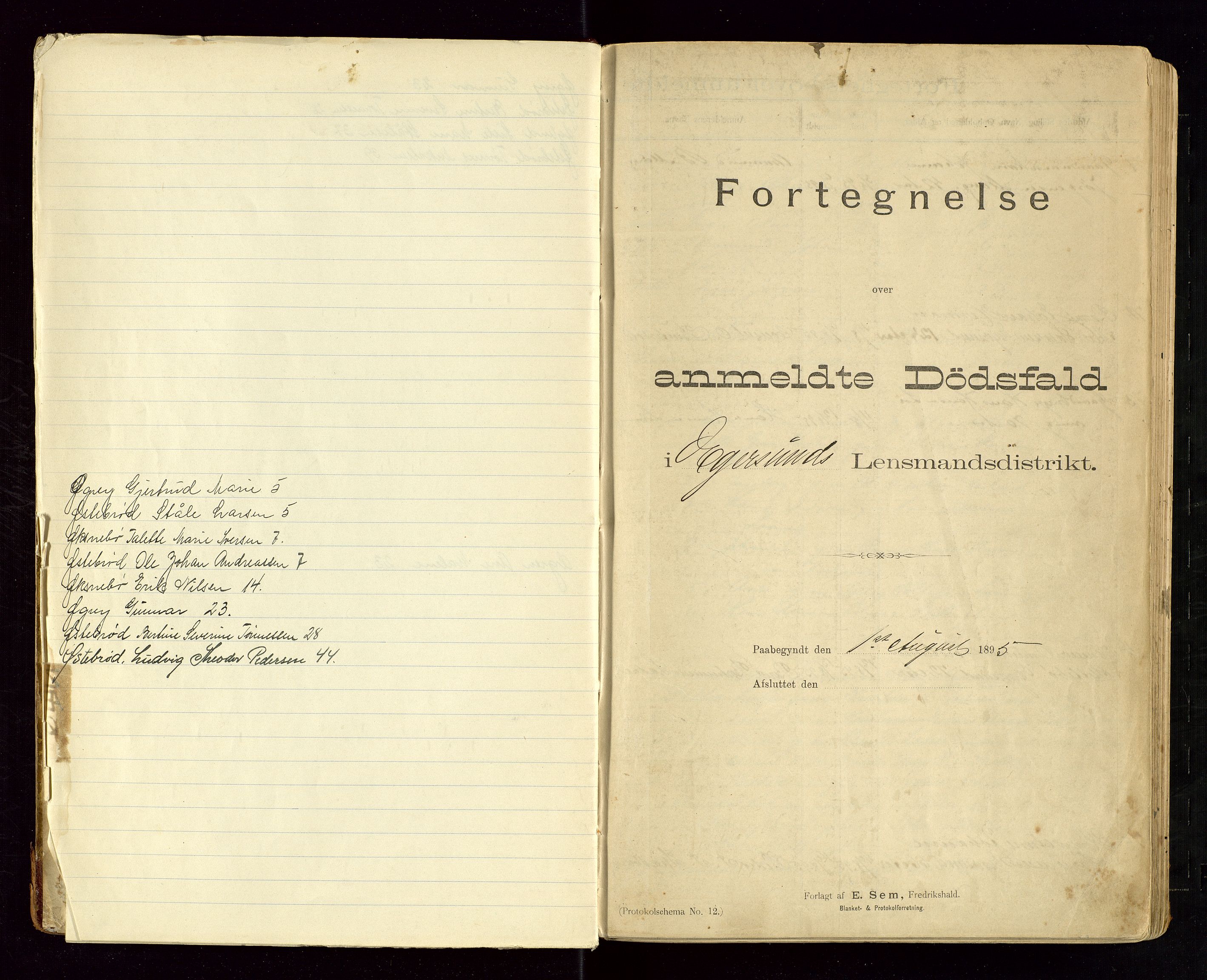 Eigersund lensmannskontor, SAST/A-100171/Gga/L0004: "Dødsfalds-Protokol" m/alfabetisk navneregister, 1895-1905