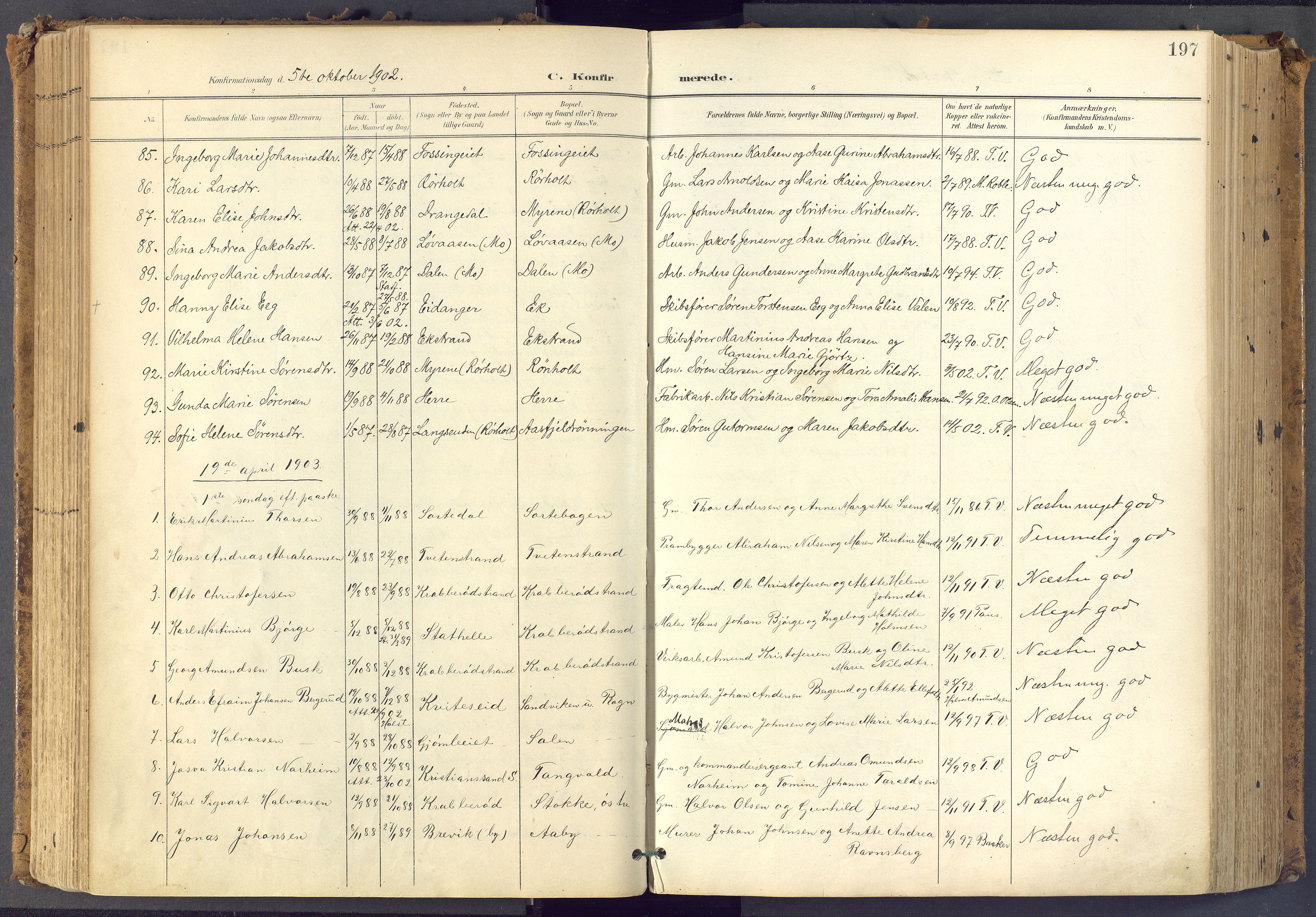 Bamble kirkebøker, AV/SAKO-A-253/F/Fa/L0009: Ministerialbok nr. I 9, 1901-1917, s. 197