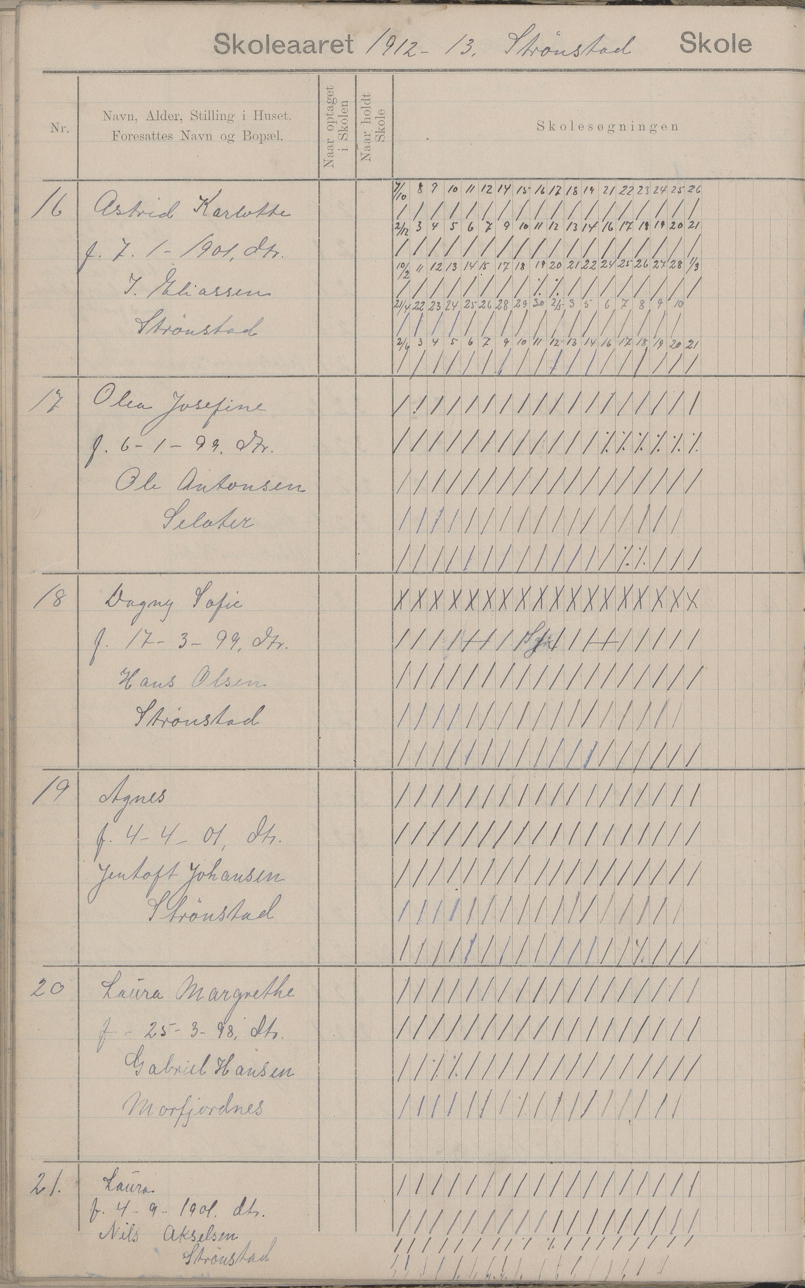 Hadsel kommune. Strønstad skolekrets, AIN/K-18660.510.13/G/L0001: Skoleprotokoll for Strønstad skole - Seloter, 1905-1914