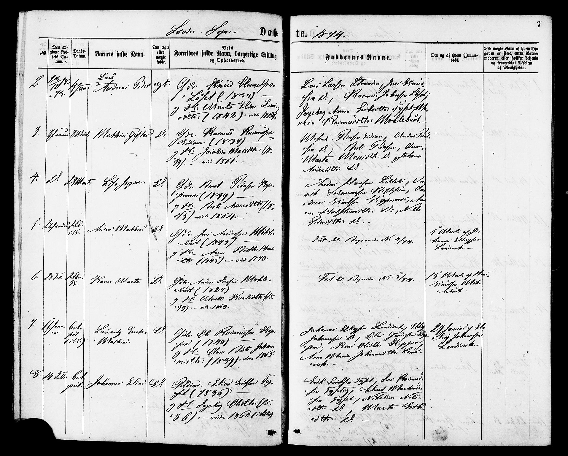 Ministerialprotokoller, klokkerbøker og fødselsregistre - Møre og Romsdal, AV/SAT-A-1454/502/L0024: Ministerialbok nr. 502A02, 1873-1884, s. 7