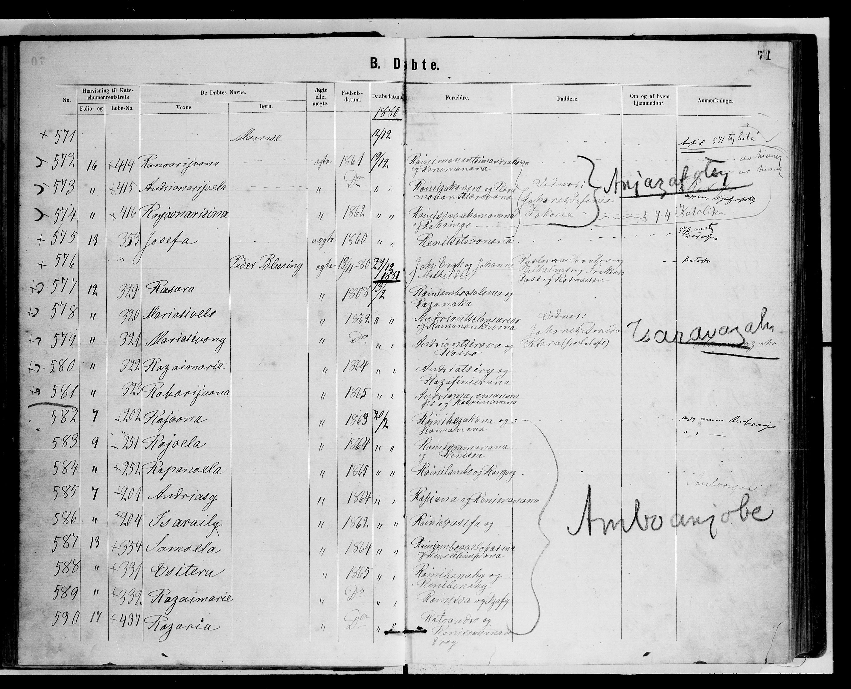 Archives FLM/NMS, Madagaskar, VID/MA-A-1163/D/Db/L0269: Ministerialbok nr. 1, 1867-1884, s. 71