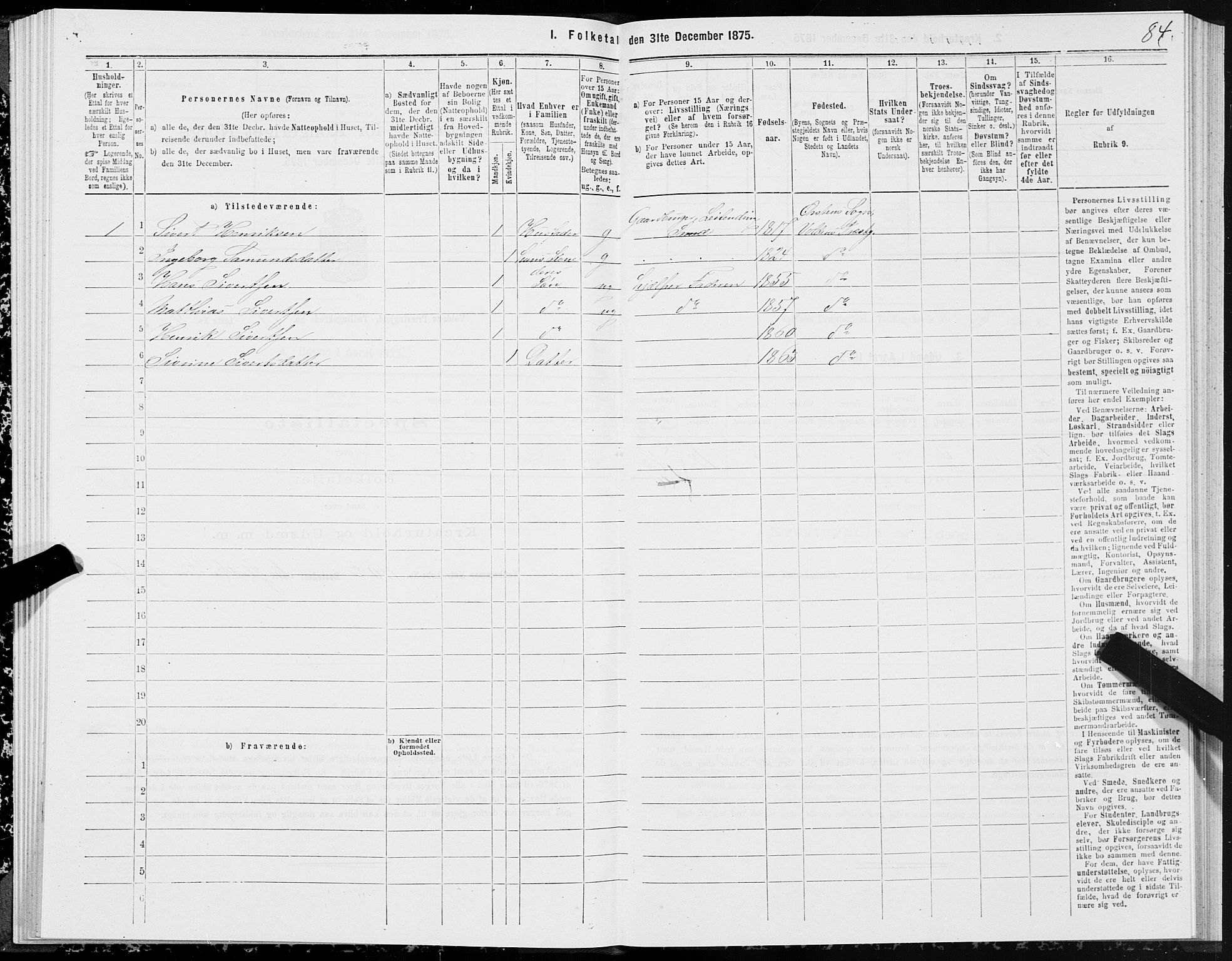 SAT, Folketelling 1875 for 1519P Volda prestegjeld, 1875, s. 3084