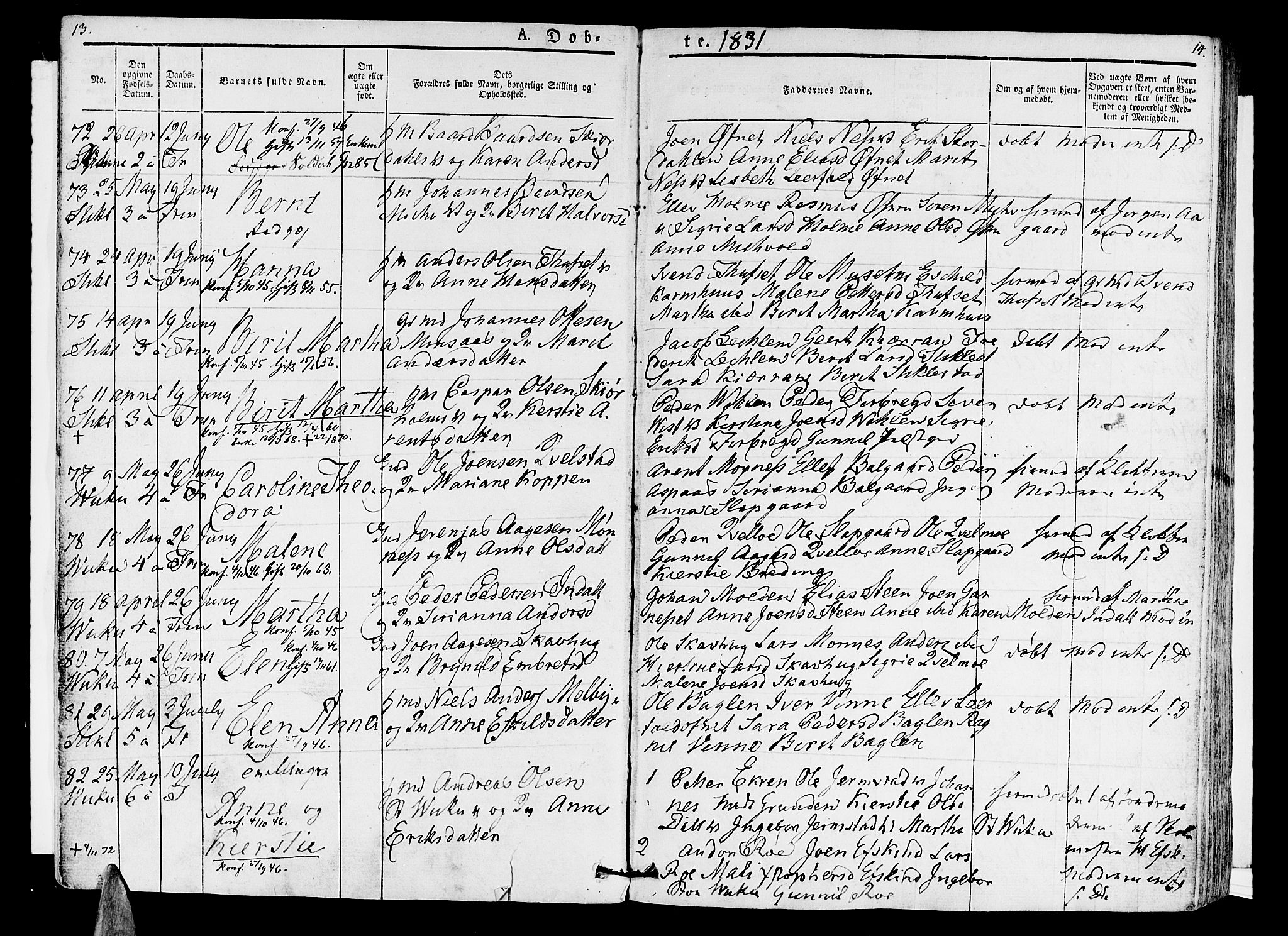 Ministerialprotokoller, klokkerbøker og fødselsregistre - Nord-Trøndelag, AV/SAT-A-1458/723/L0238: Ministerialbok nr. 723A07, 1831-1840, s. 13-14