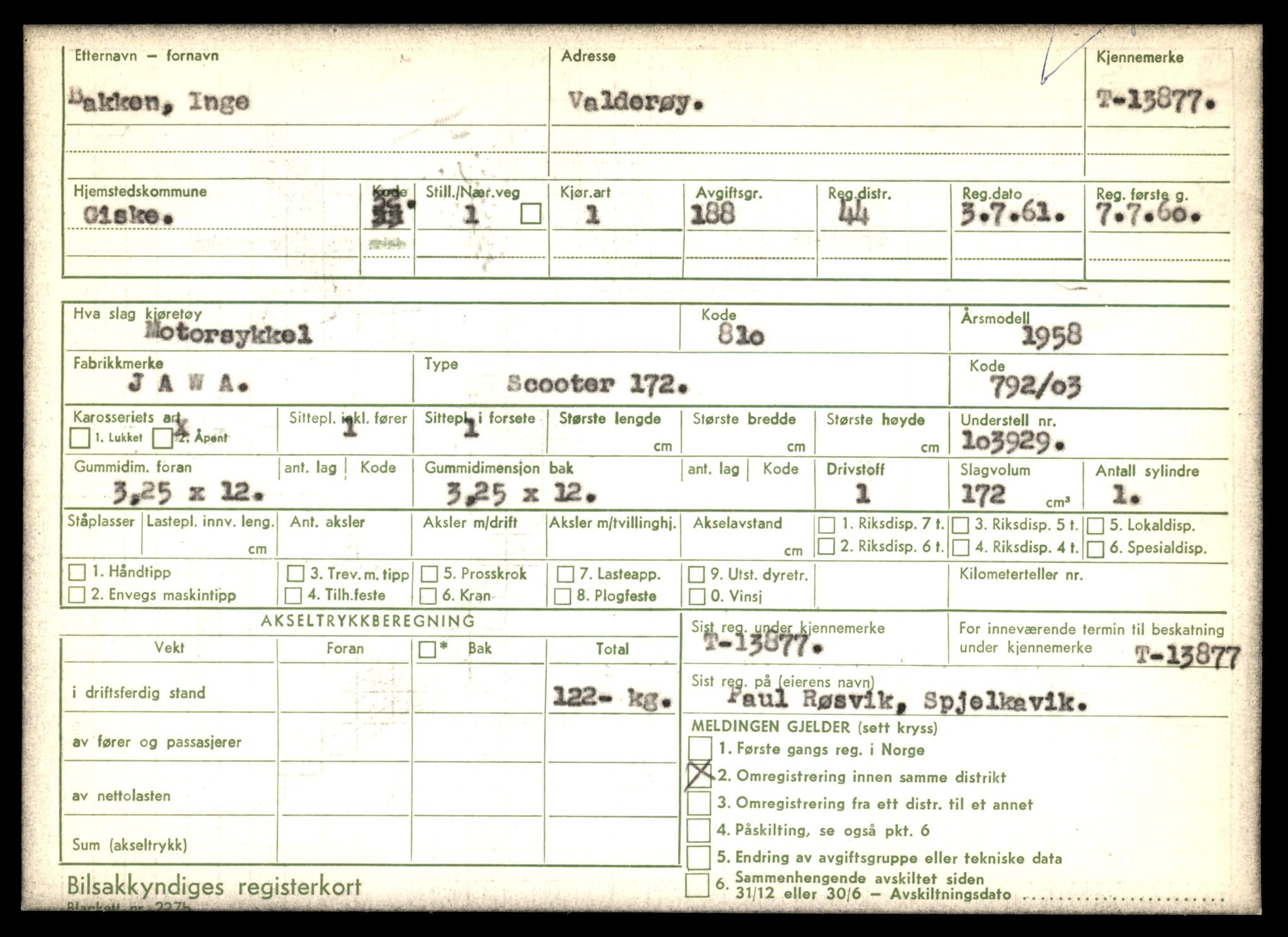 Møre og Romsdal vegkontor - Ålesund trafikkstasjon, AV/SAT-A-4099/F/Fe/L0041: Registreringskort for kjøretøy T 13710 - T 13905, 1927-1998, s. 2953