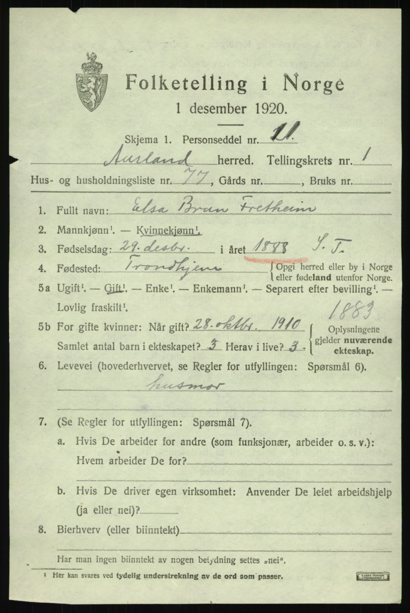 SAB, Folketelling 1920 for 1421 Aurland herred, 1920, s. 1834