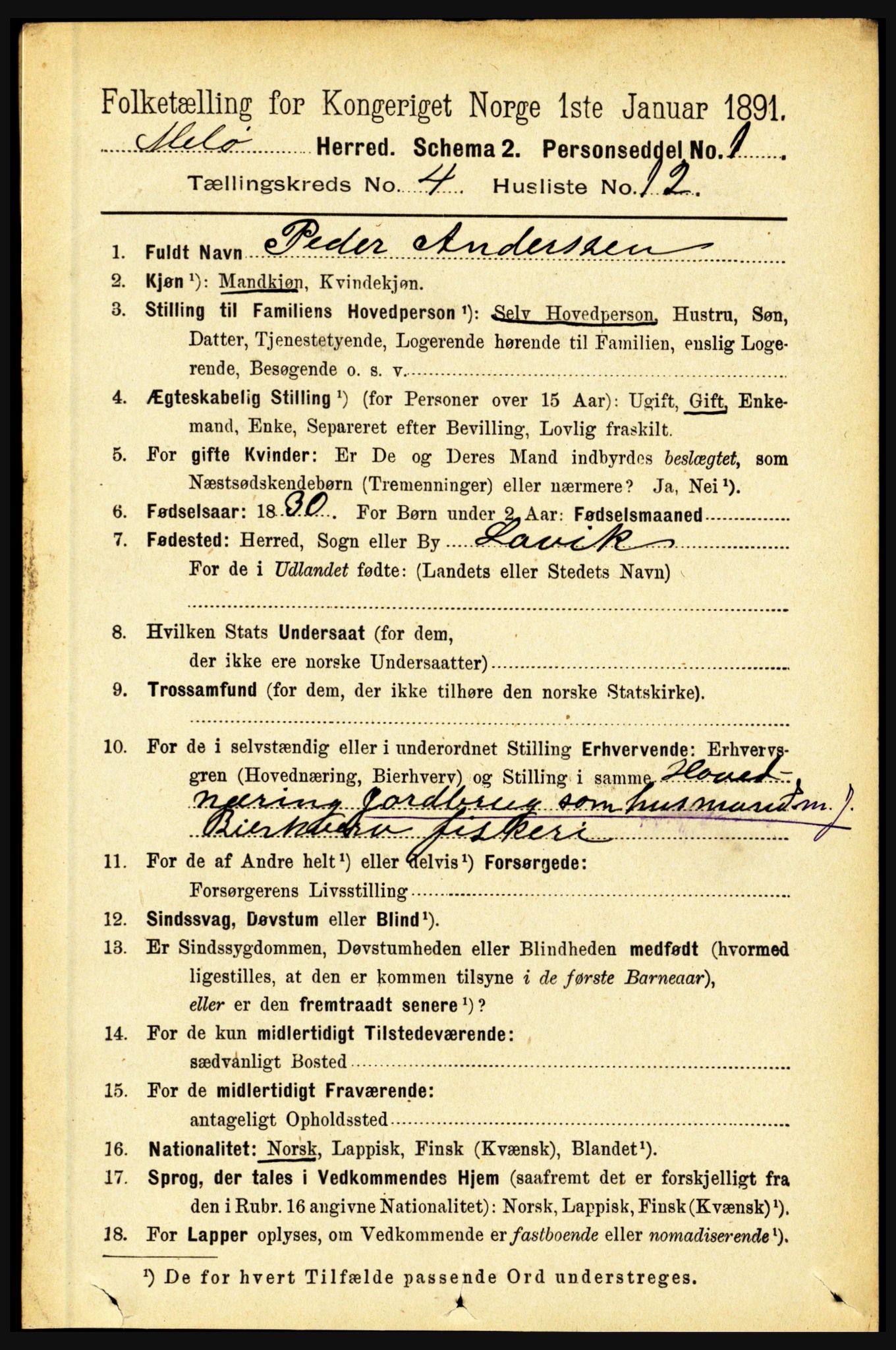 RA, Folketelling 1891 for 1837 Meløy herred, 1891, s. 1541
