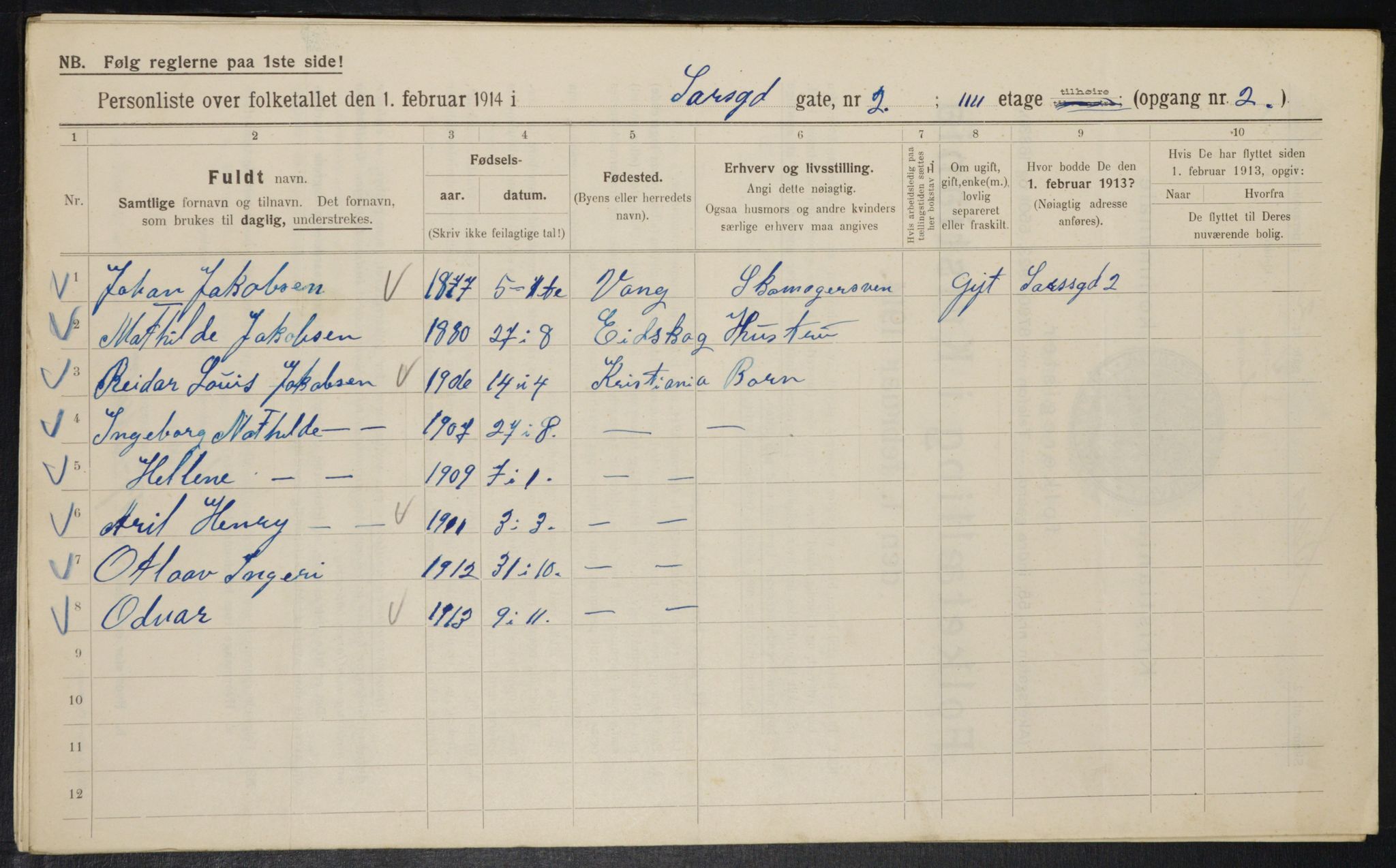 OBA, Kommunal folketelling 1.2.1914 for Kristiania, 1914, s. 89067
