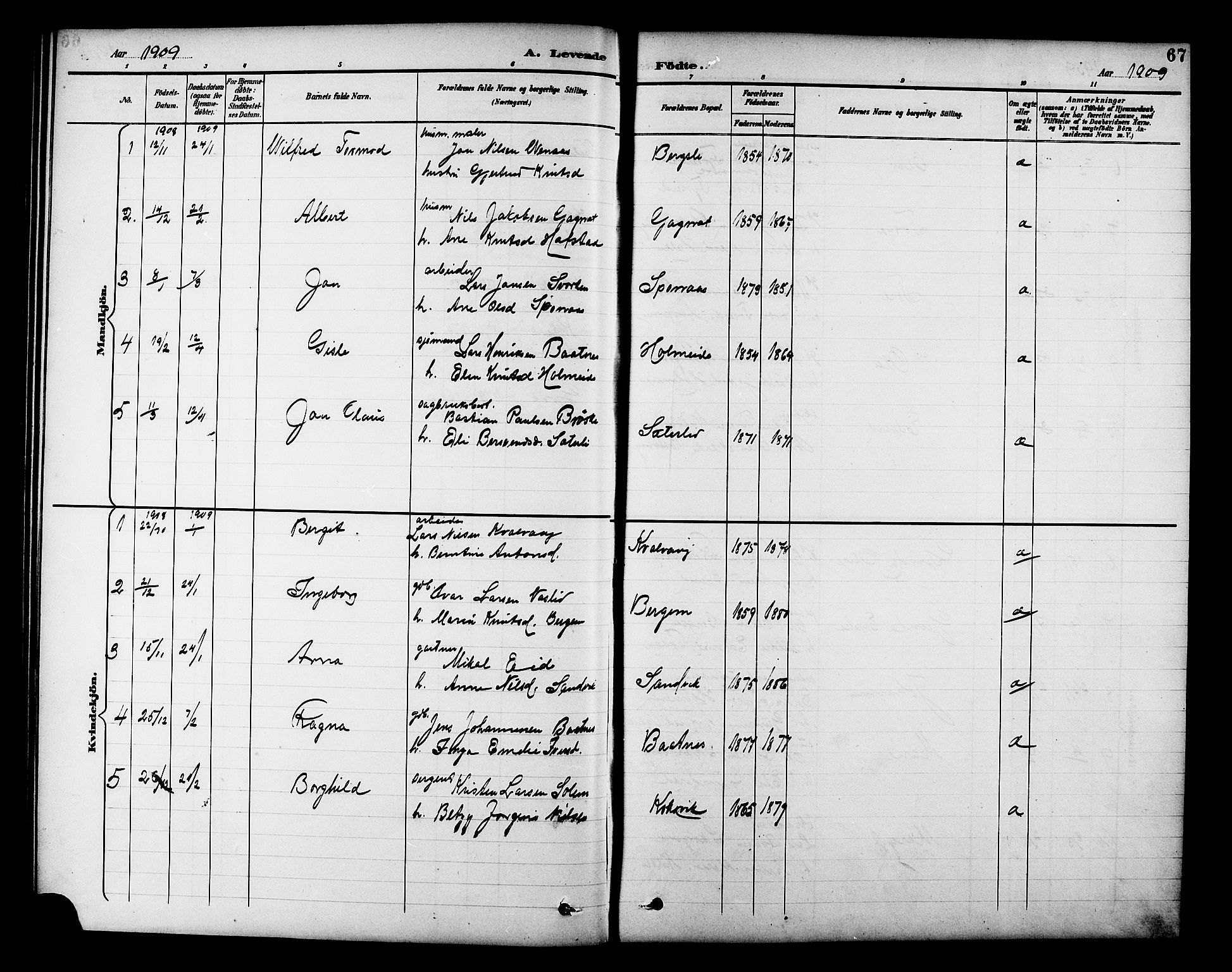 Ministerialprotokoller, klokkerbøker og fødselsregistre - Møre og Romsdal, AV/SAT-A-1454/586/L0992: Klokkerbok nr. 586C03, 1892-1909, s. 67