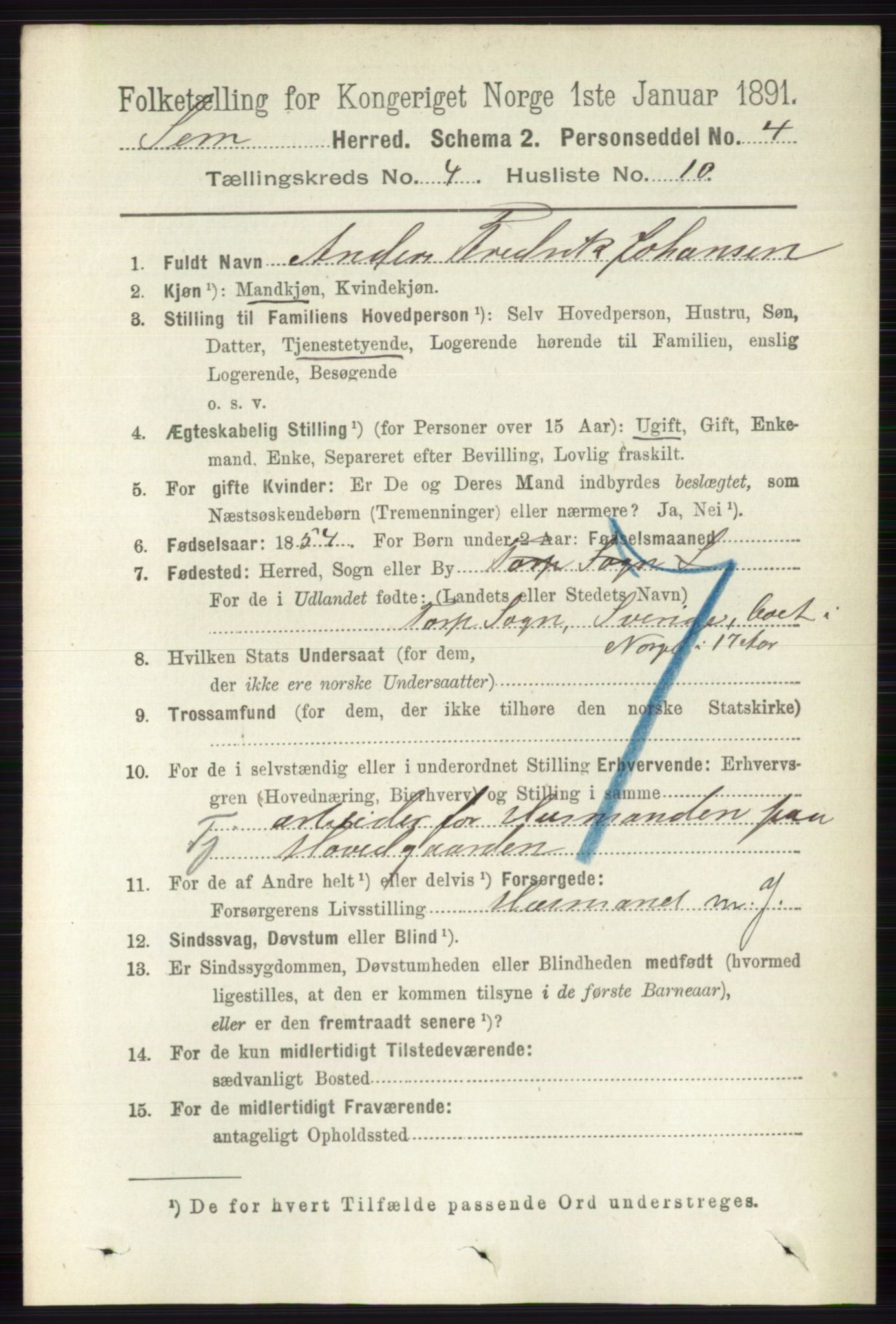 RA, Folketelling 1891 for 0721 Sem herred, 1891, s. 1613